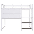 Metal Loft Bed With Desk, 3 Shelves And Ladder