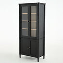 Vintage Display Cabinet With Double Glass Doors, Traditional Style For Collectibles, Ash Wood Veneer, 73.25" Tall - Black / Natural
