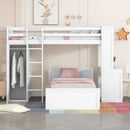 Loft Bed With A Stand Alone Bed, Shelves, Desk, And Wardrobe