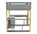 Full Size Wood Loft Bed With Built-in Storage Cabinet and Cubes, Foldable desk, Gray