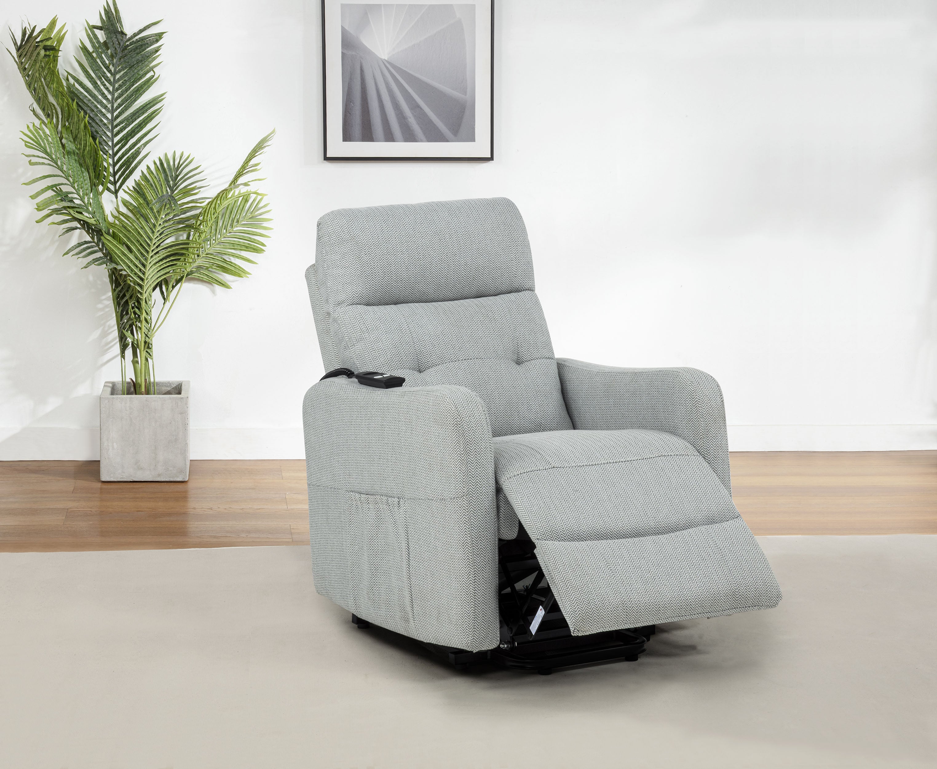 Dayes Upholstered Power Lift Recliner Chair Light Grey — view 3