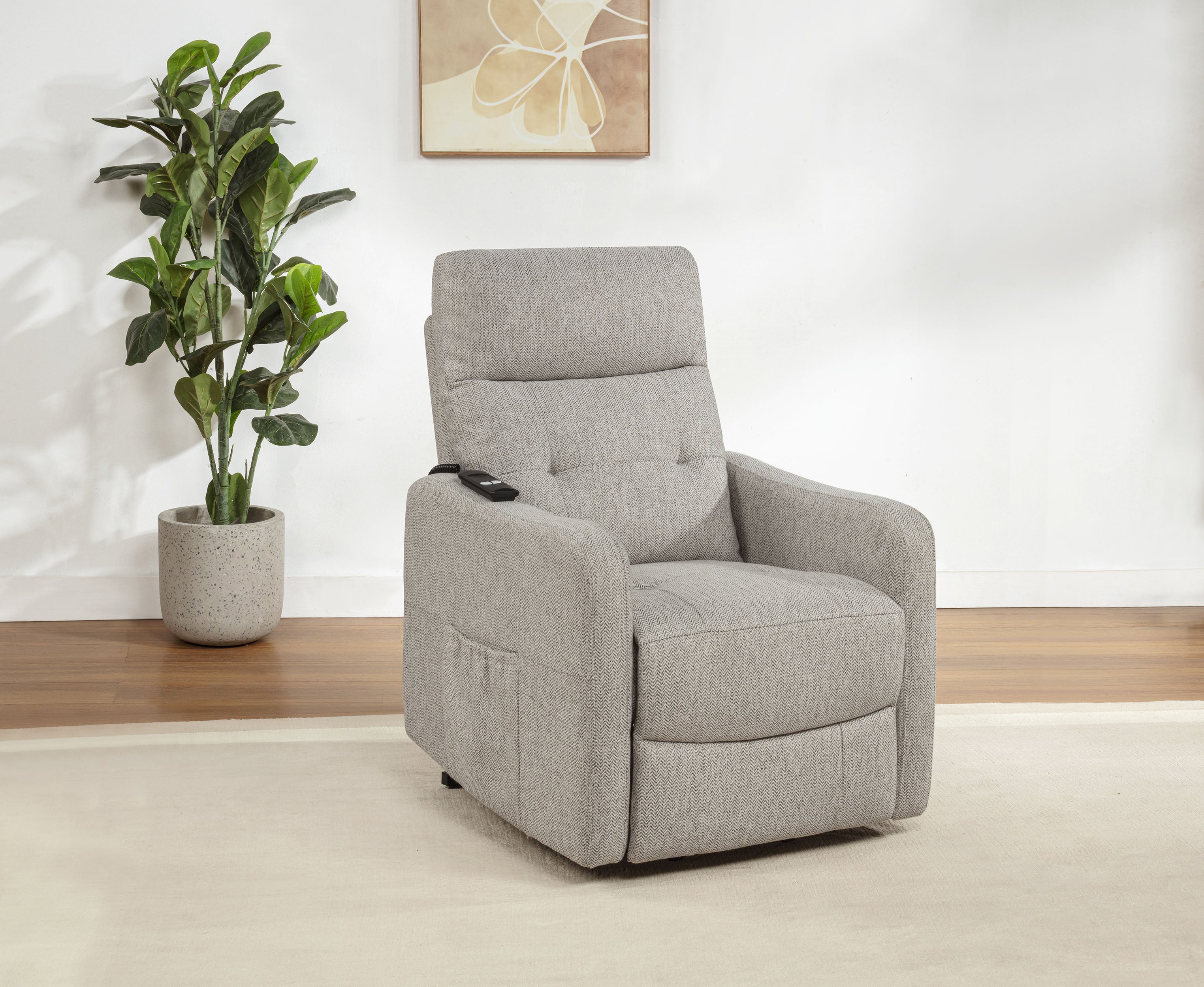 Dayes Upholstered Power Lift Recliner Chair Taupe — view 2