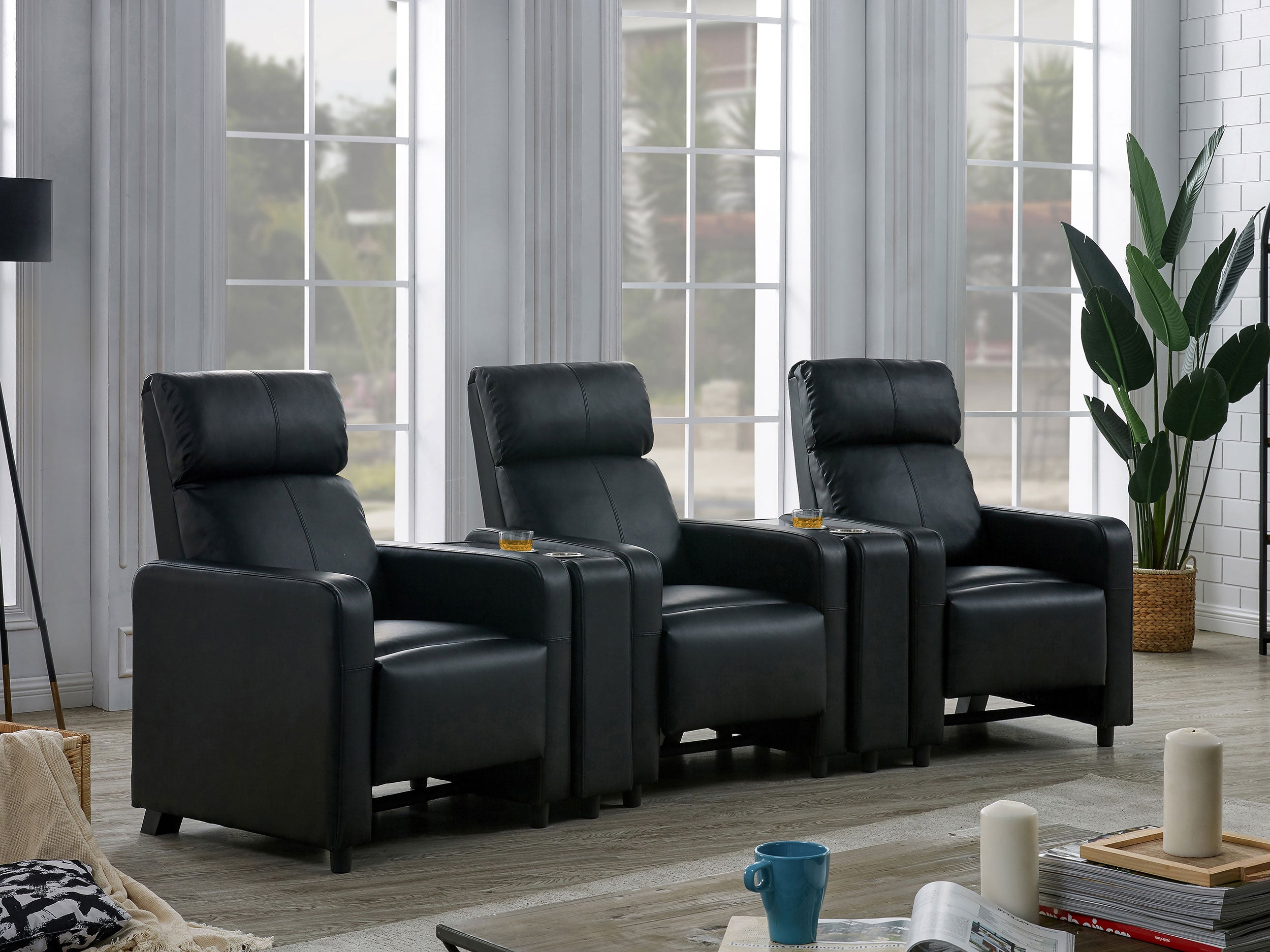 Toohey Upholstered Tufted Recliner Living Room Set Black — view 2