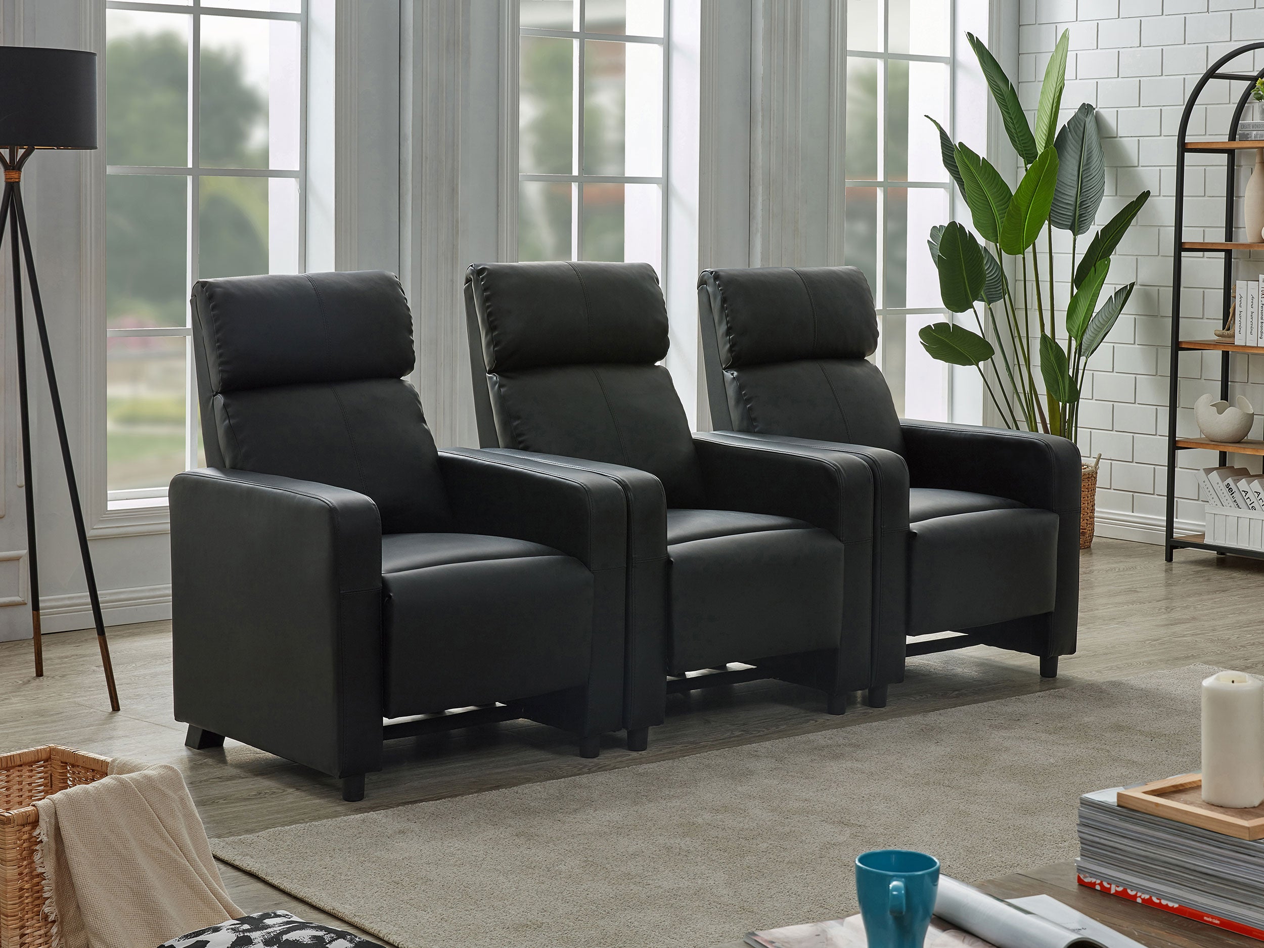 Toohey Upholstered Tufted Recliner Living Room Set Black — view 2