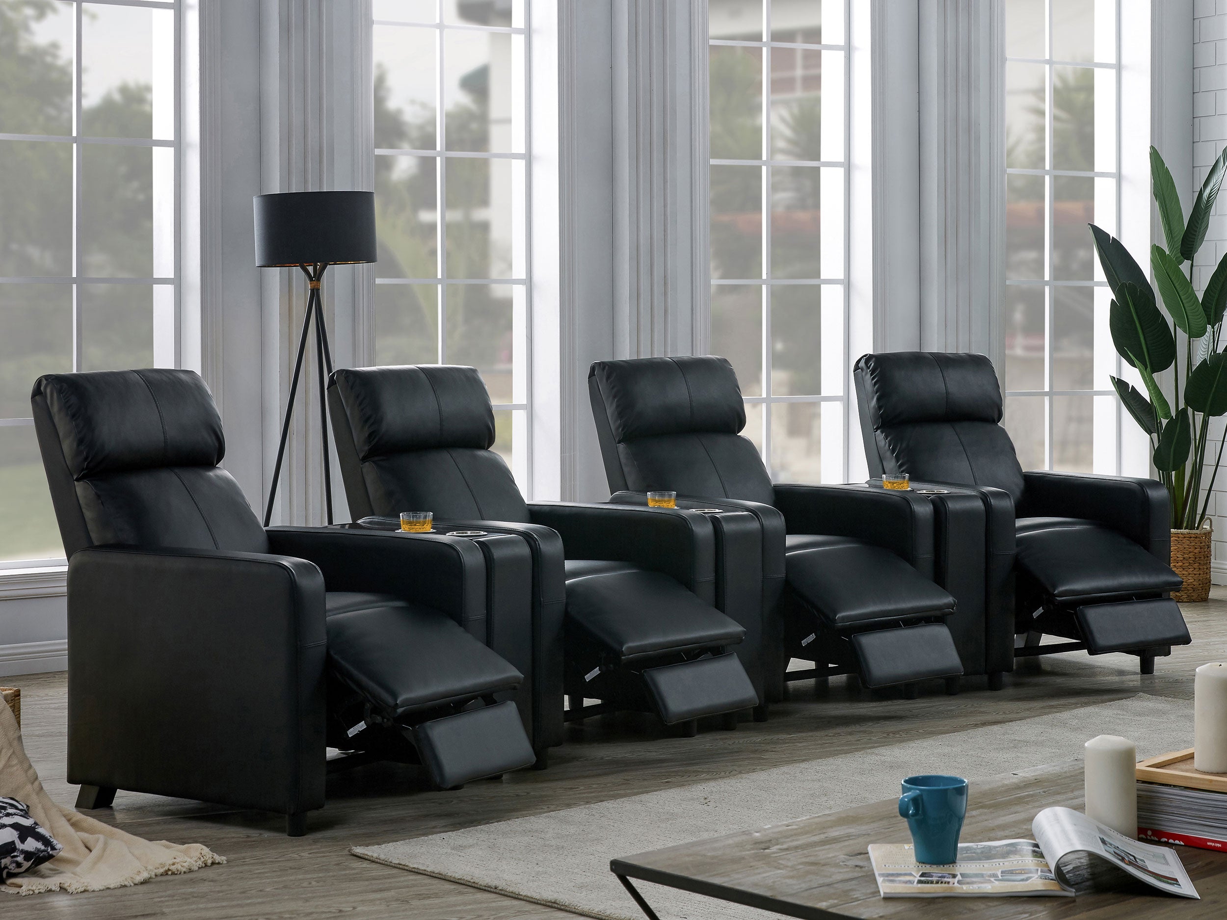 Toohey Upholstered Tufted Recliner Living Room Set Black — view 3