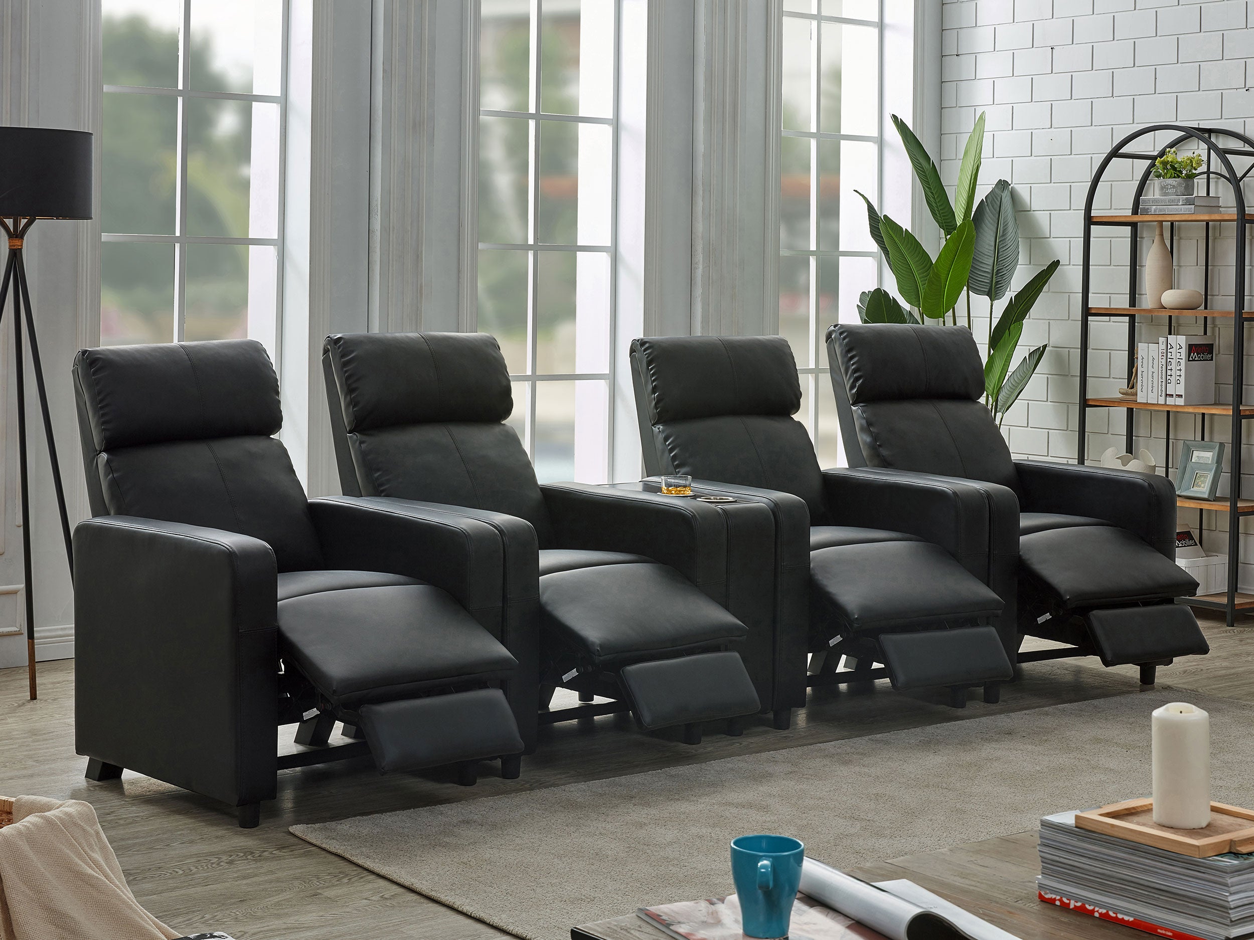 Toohey Upholstered Tufted Recliner Living Room Set Black — view 3