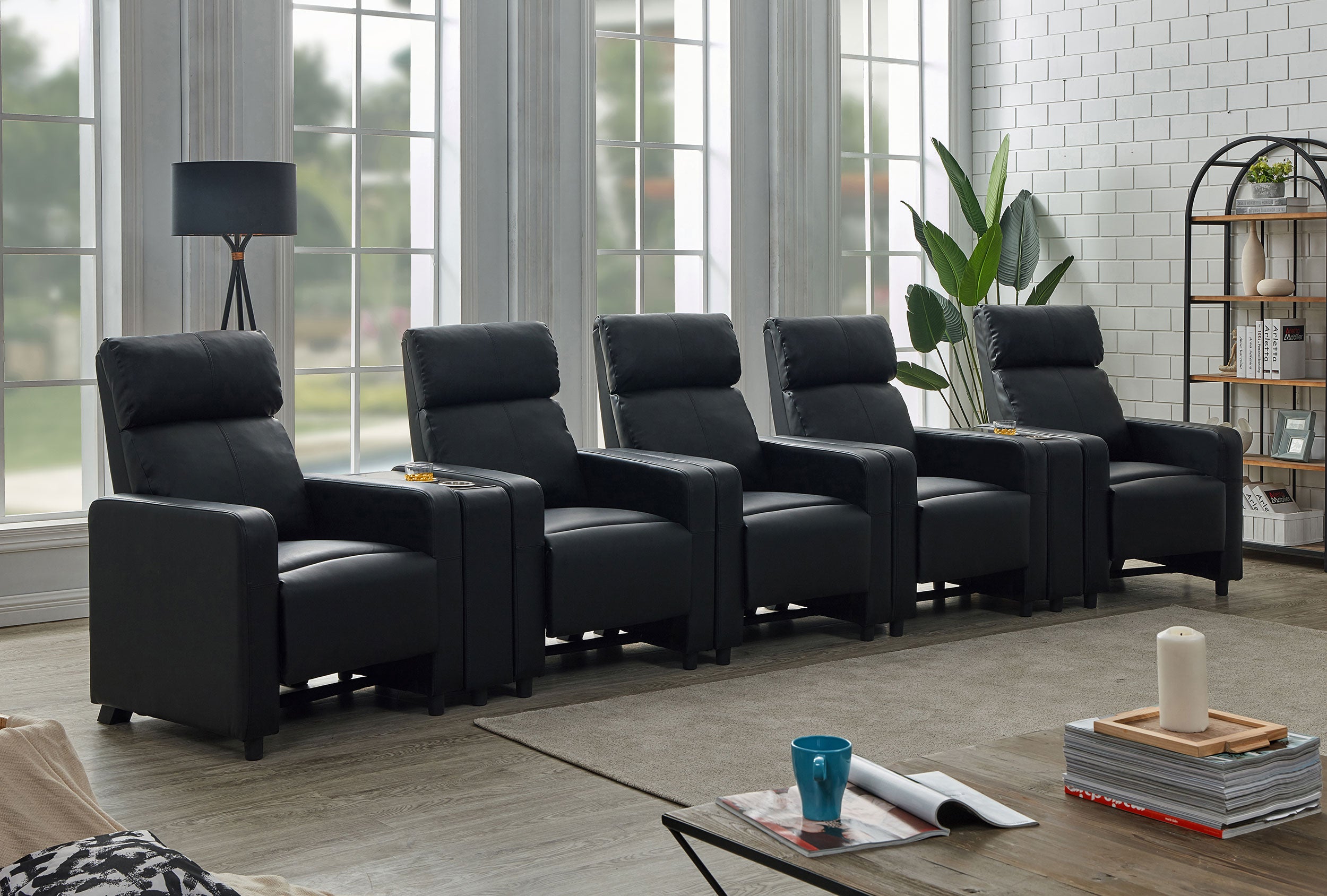 Toohey Upholstered Tufted Recliner Living Room Set Black — view 2