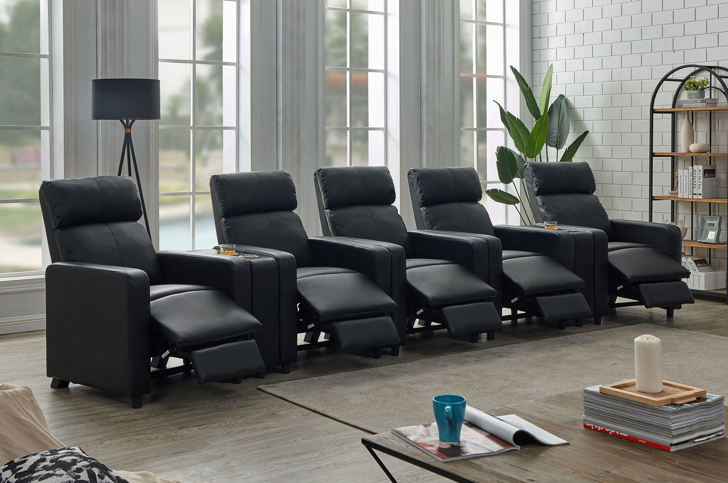 Toohey Upholstered Tufted Recliner Living Room Set Black — view 3