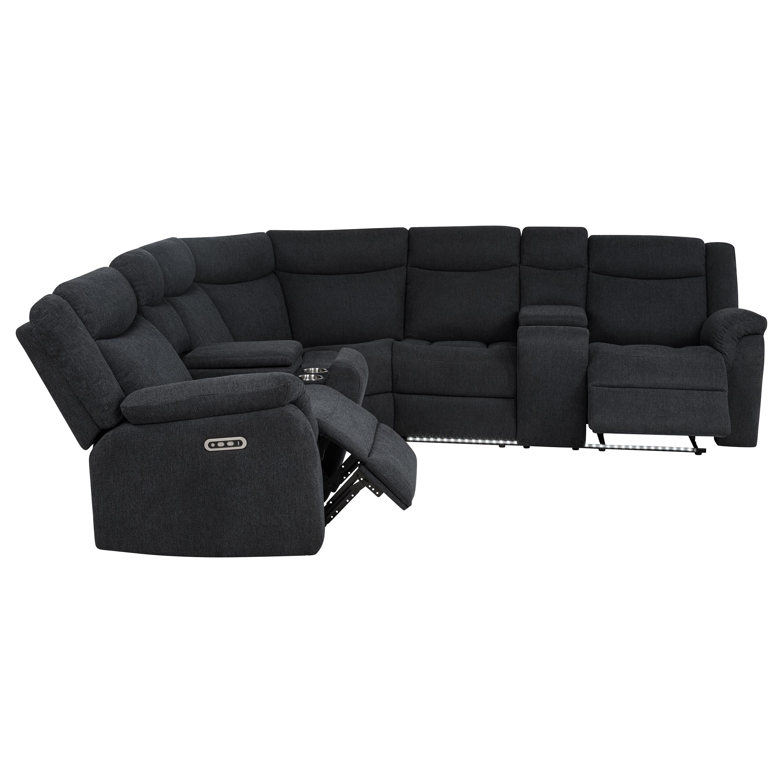 Hagen Upholstered Power Reclining Sectional Sofa Steel Grey — view 9