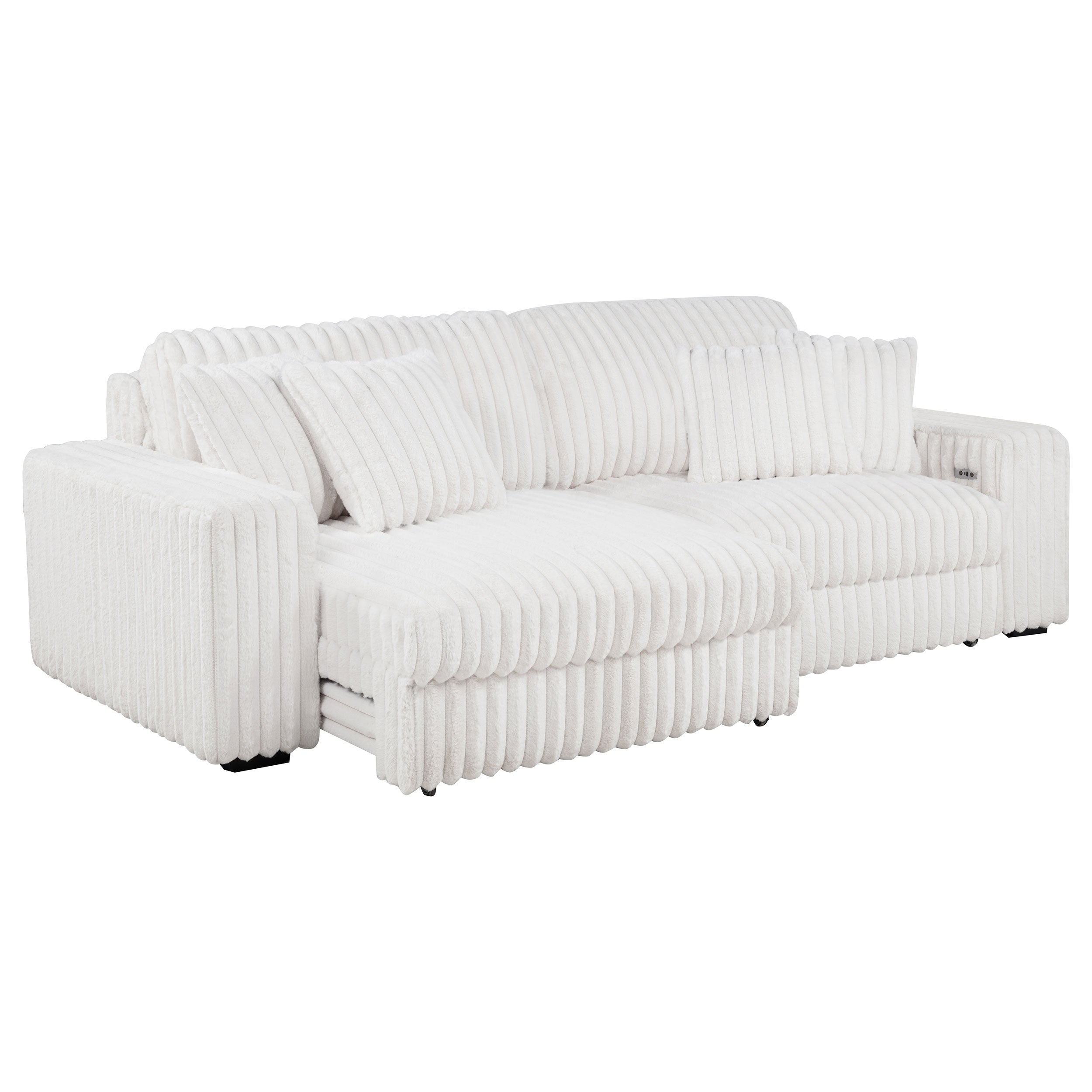 Jacana Corduroy Upholstered Dual Power Chaise Sofa Ivory — view 6