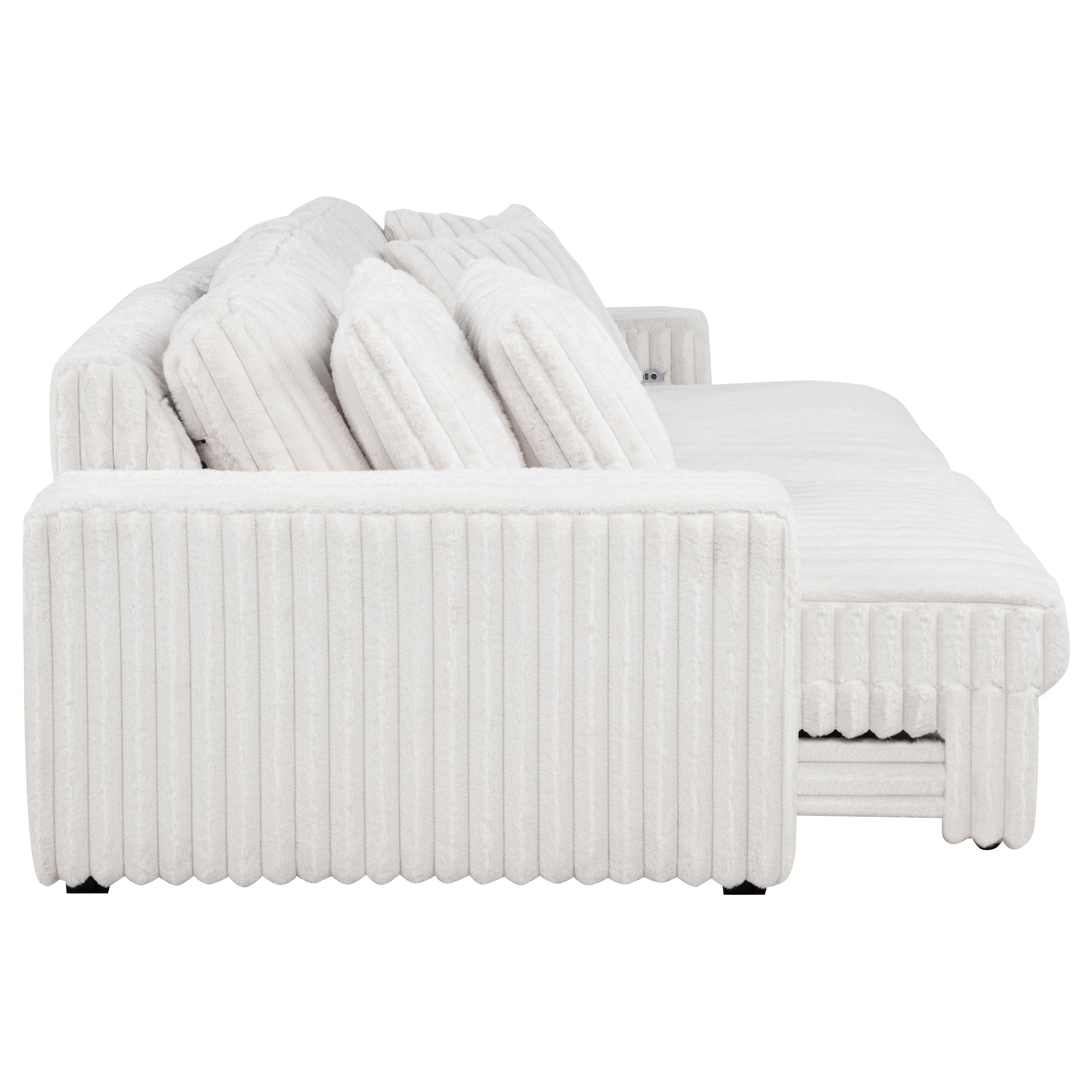 Jacana Corduroy Upholstered Dual Power Chaise Sofa Ivory — view 12