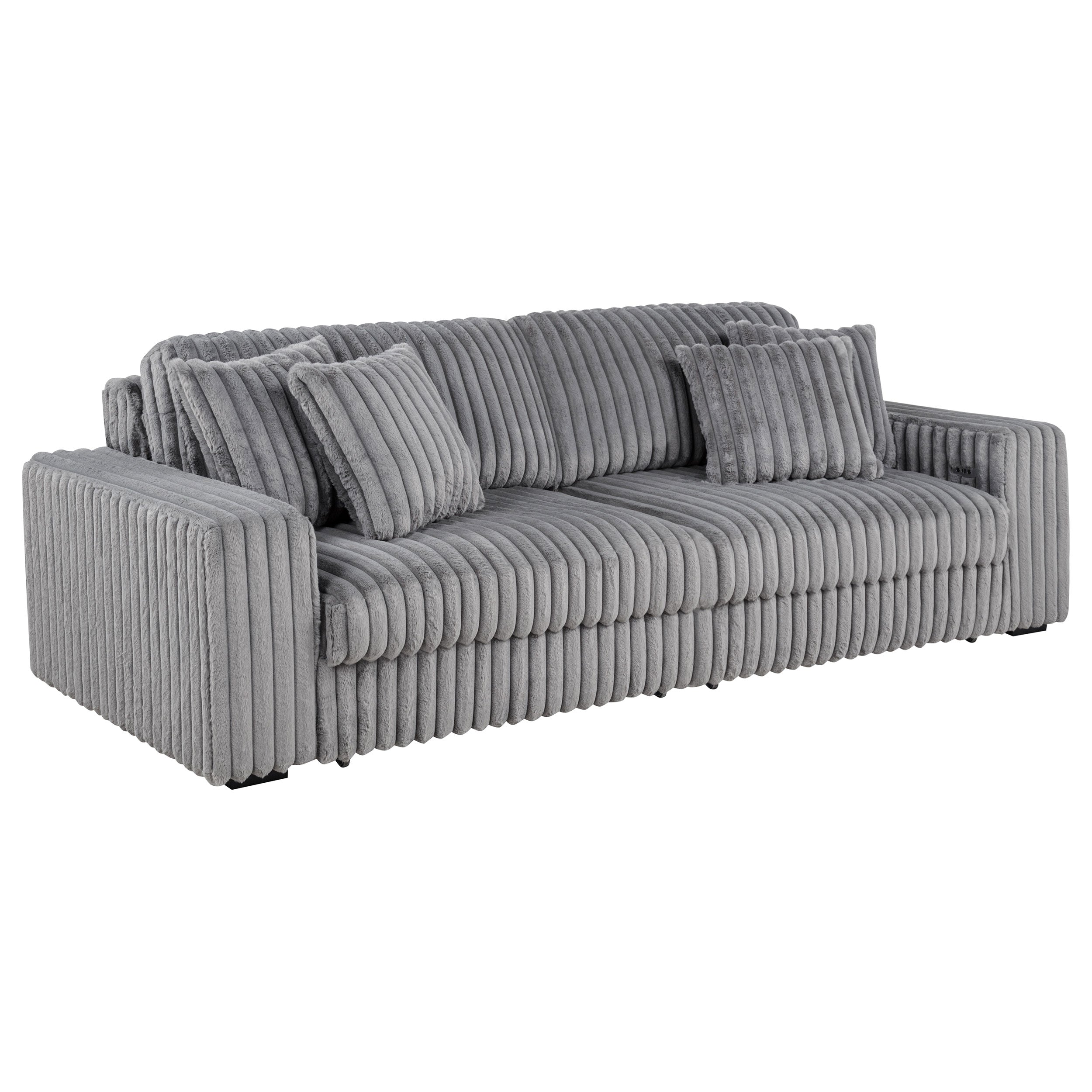 Jacana Corduroy Upholstered Dual Power Chaise Sofa Grey — view 1