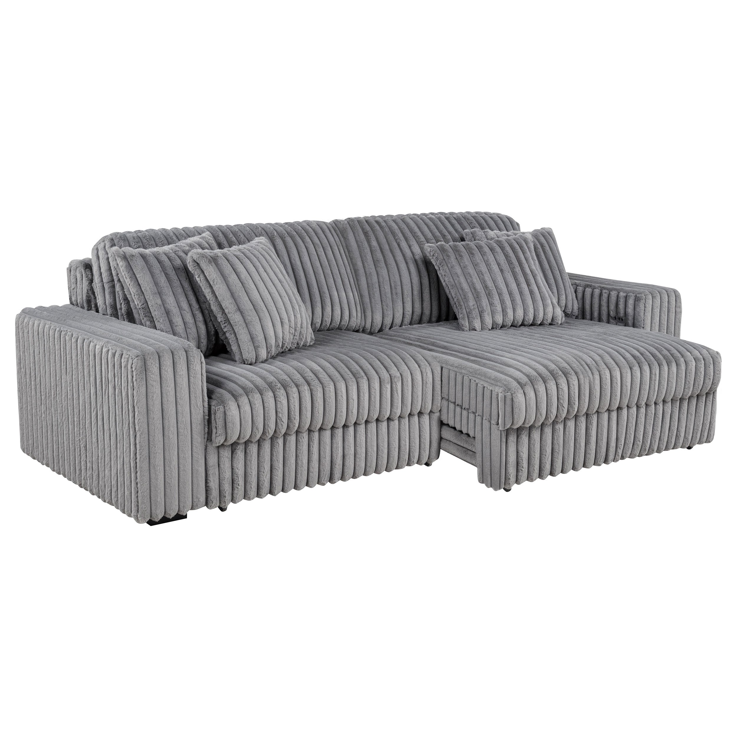 Jacana Corduroy Upholstered Dual Power Chaise Sofa Grey — view 5