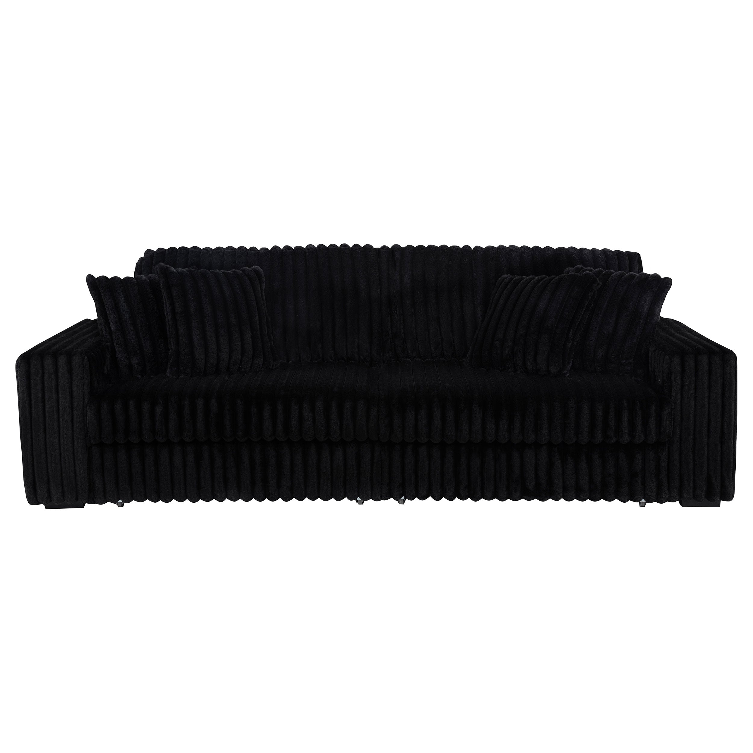 Jacana Corduroy Upholstered Dual Power Chaise Sofa Black — view 7
