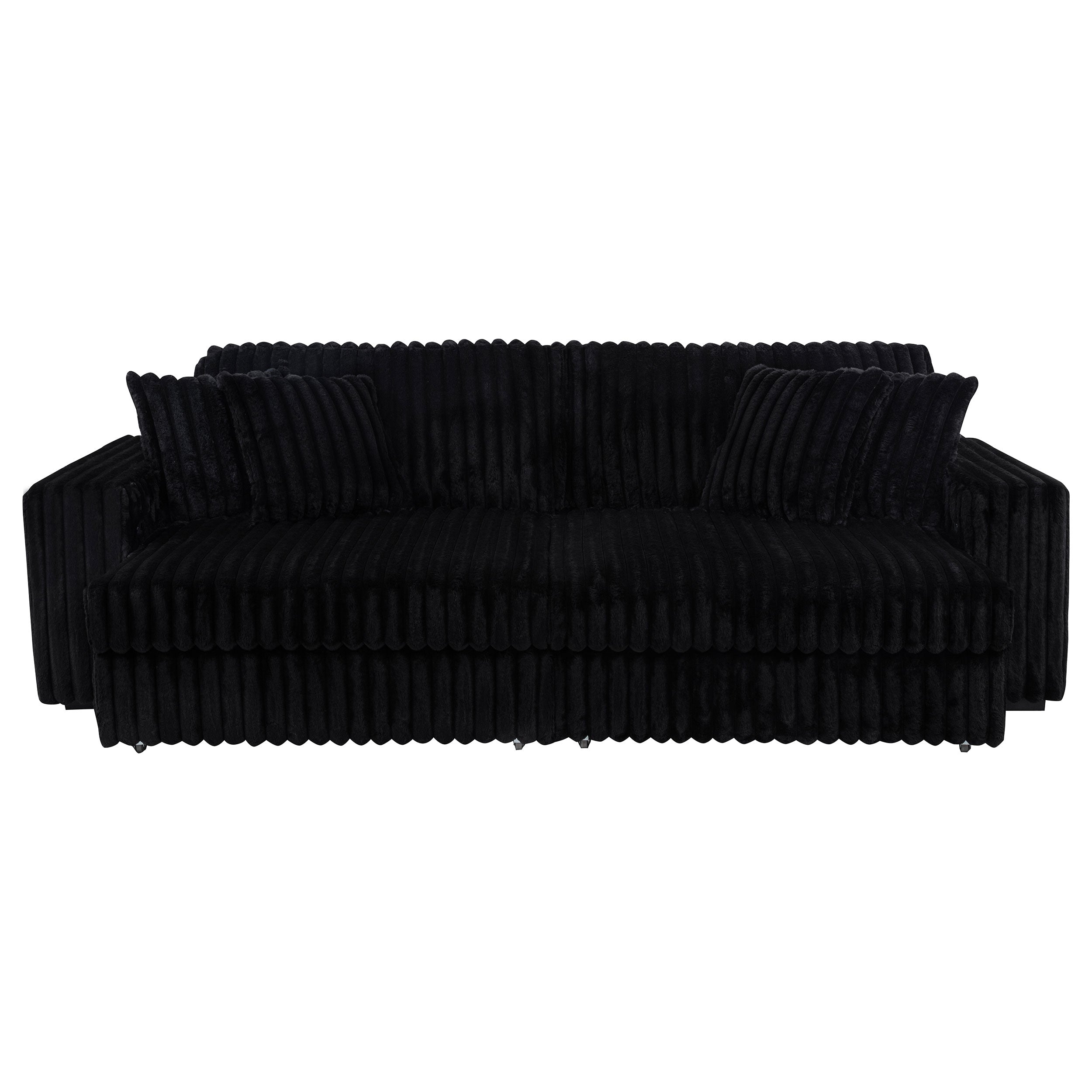 Jacana Corduroy Upholstered Dual Power Chaise Sofa Black — view 8