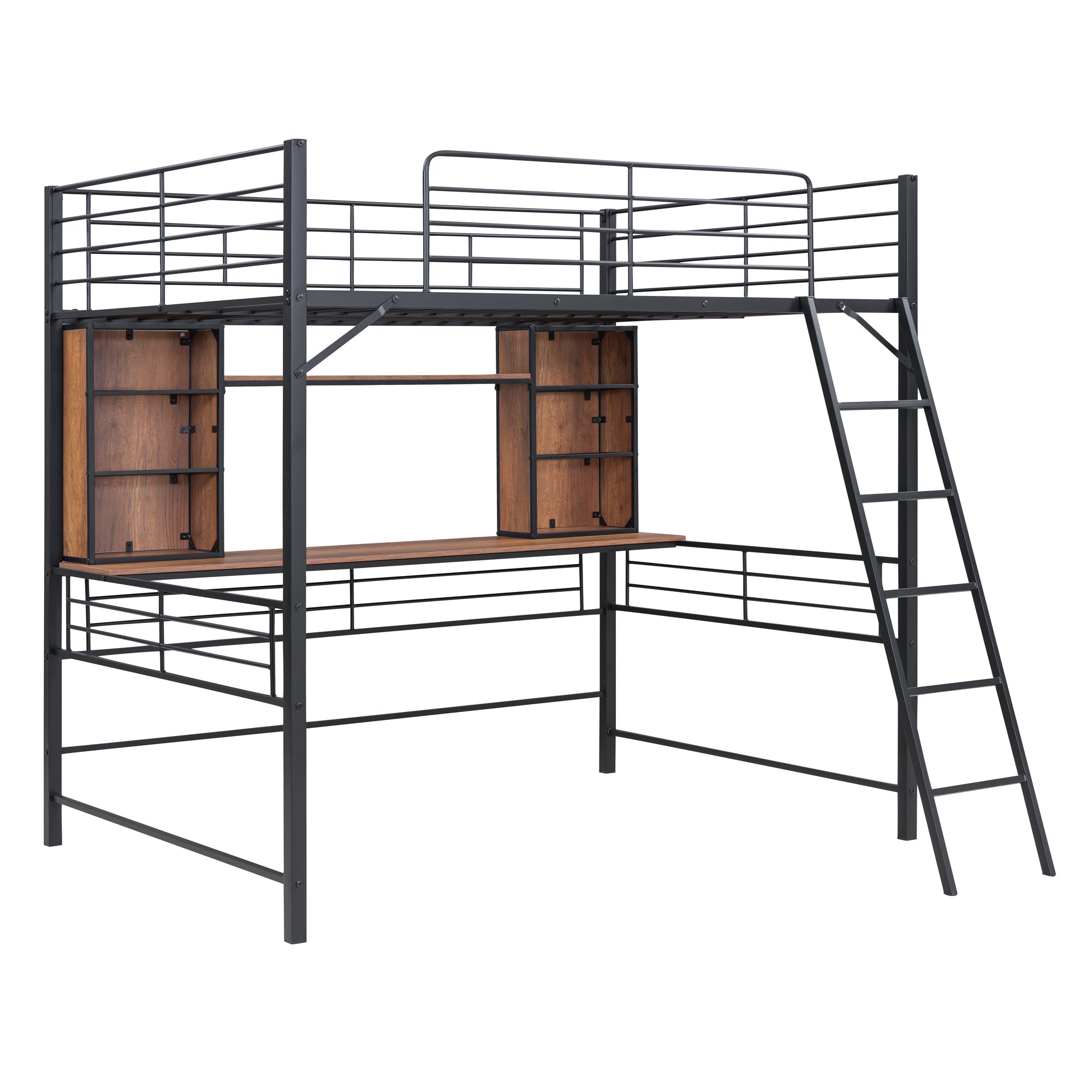 Full Size Loft Bed with Desk and Shelf , Loft Bed with Ladder,Full,Black - Atlantic Fine Furniture Melbourne FL