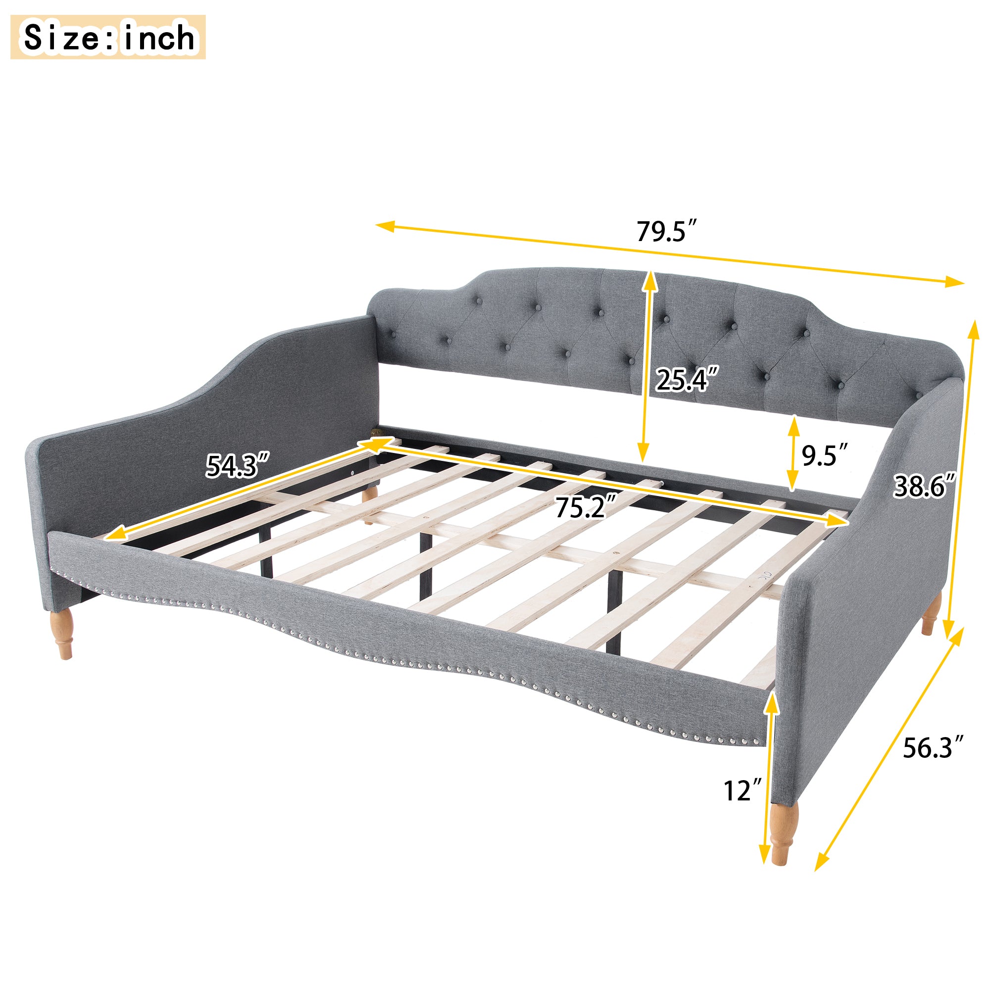 Full Size Vintage Upholstery Daybed with Button Tufted Backrest, Gray - Atlantic Fine Furniture Melbourne FL