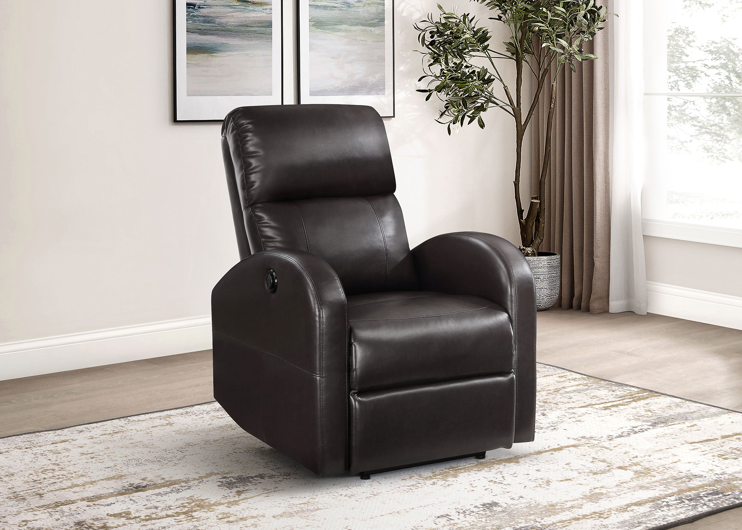 Grant Upholstered Power Recliner Chair Brown — view 2