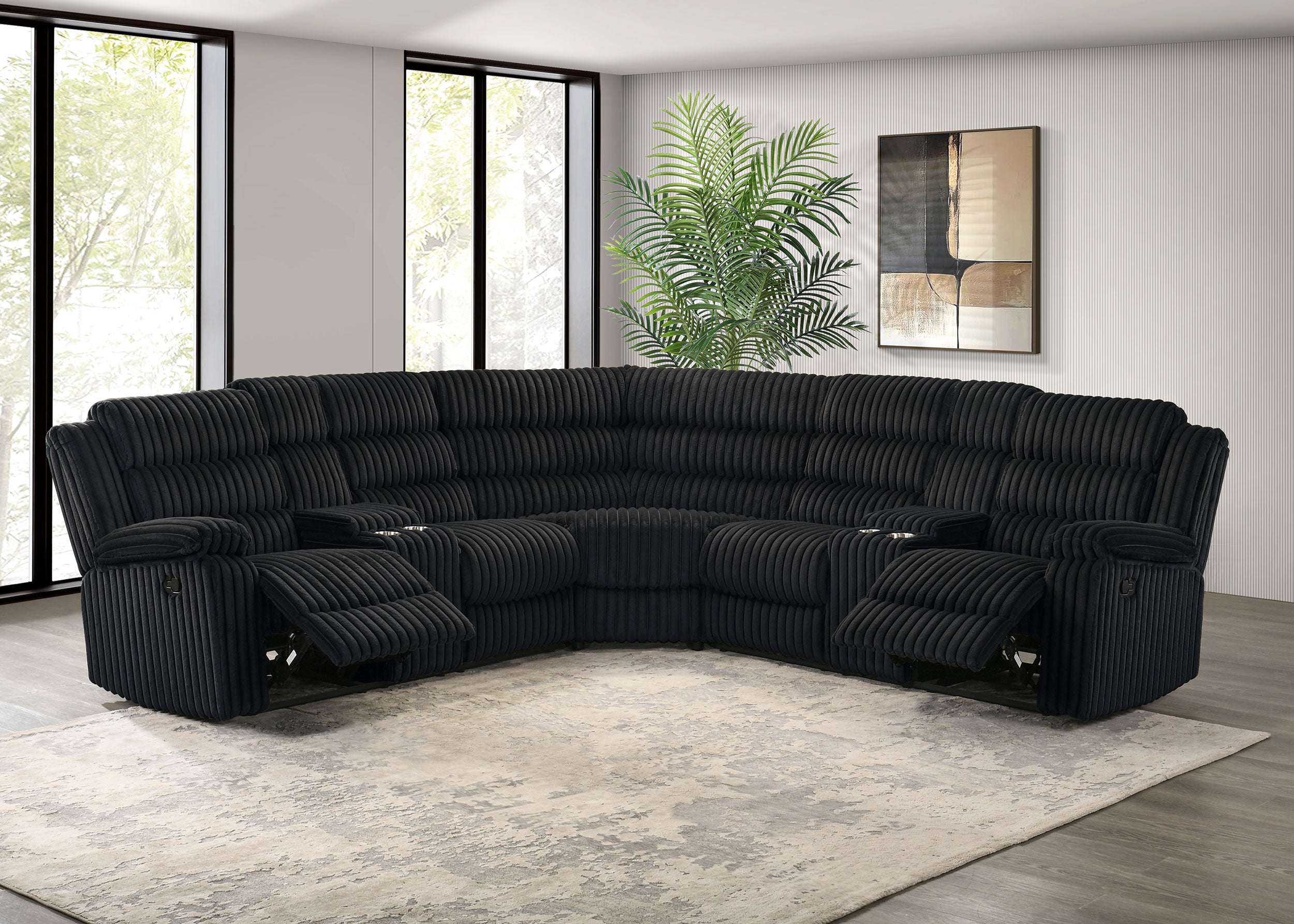 Atkinson Upholstered Reclining Sectional Sofa Black — view 3