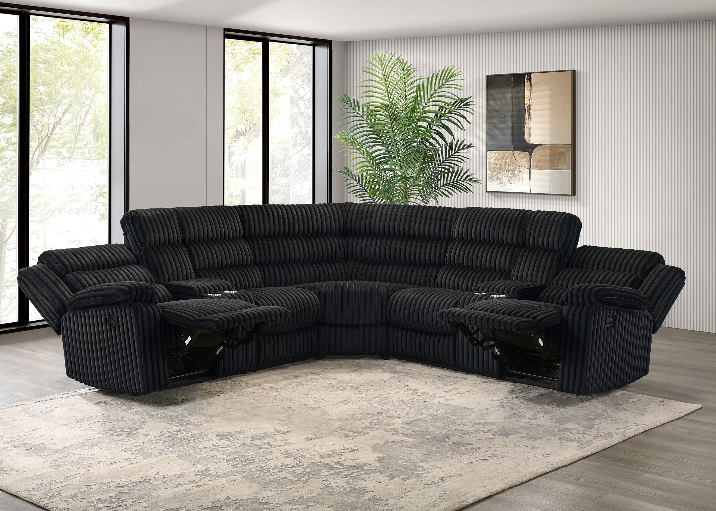 Atkinson Upholstered Reclining Sectional Sofa Black — view 4