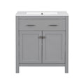 Bathroom Vanity With Ceramic Sink, Modern Single Bathroom Cabinet With 2 Doors And A Shelf, Soft Close Doors