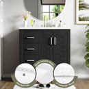 Ceramic Sink Combo, Freestanding Vanity Set With 3 Drawers & Soft Closing Doors