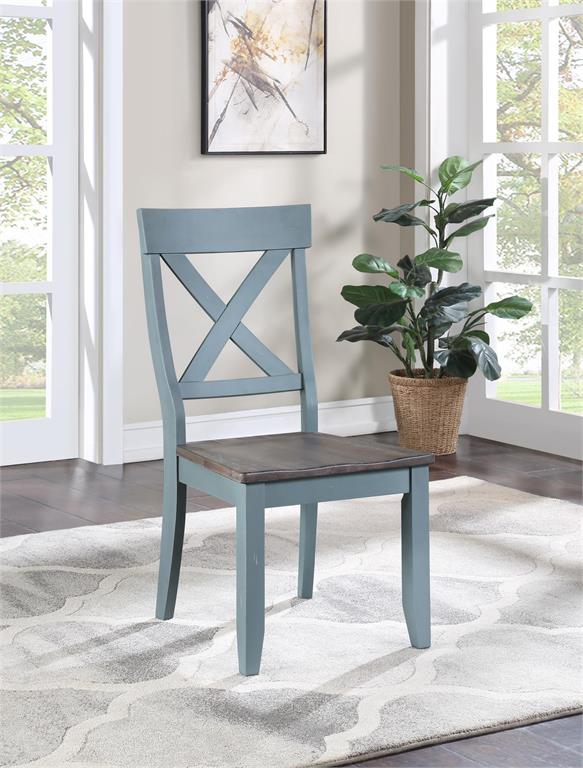 Set of 2 Bar Harbor Blue Crossback Dining Chairs