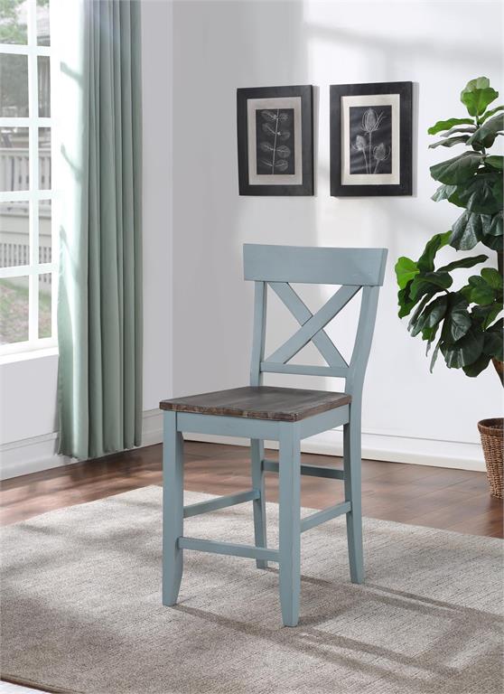 Set of 2 Crossback Counter Height Dining Chairs