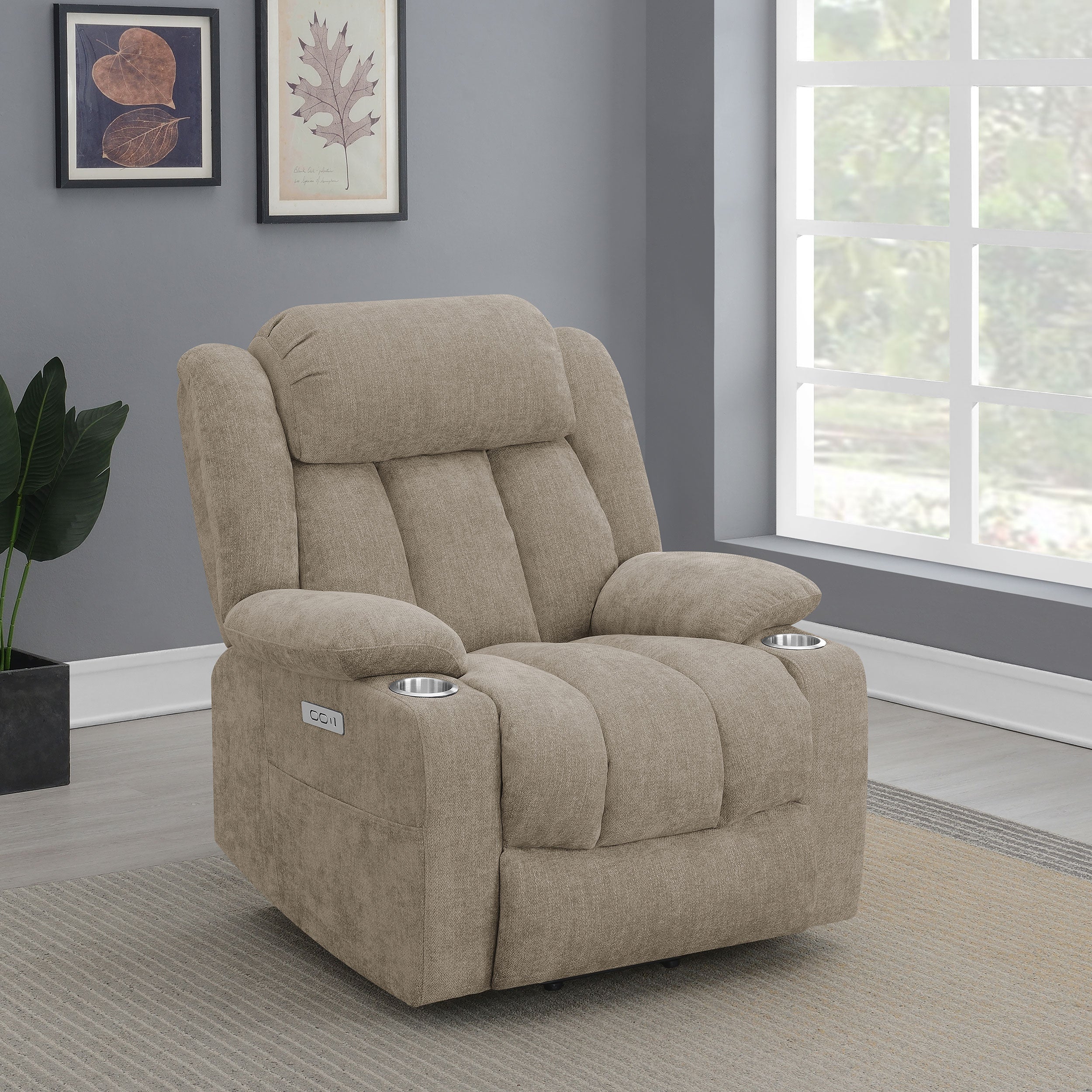 Houston Upholstered Power Lift Recliner Chair Camel — view 2