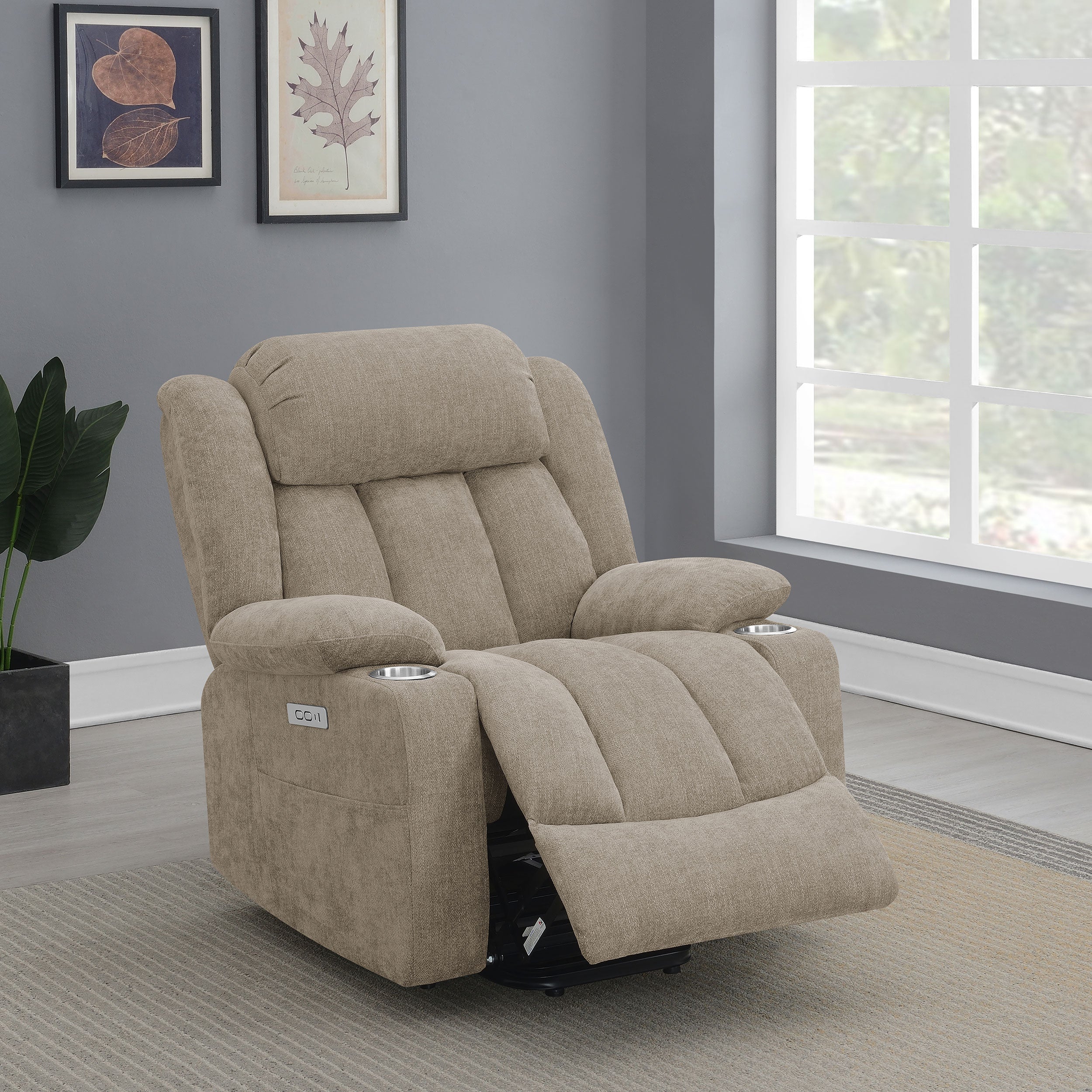 Houston Upholstered Power Lift Recliner Chair Camel — view 3