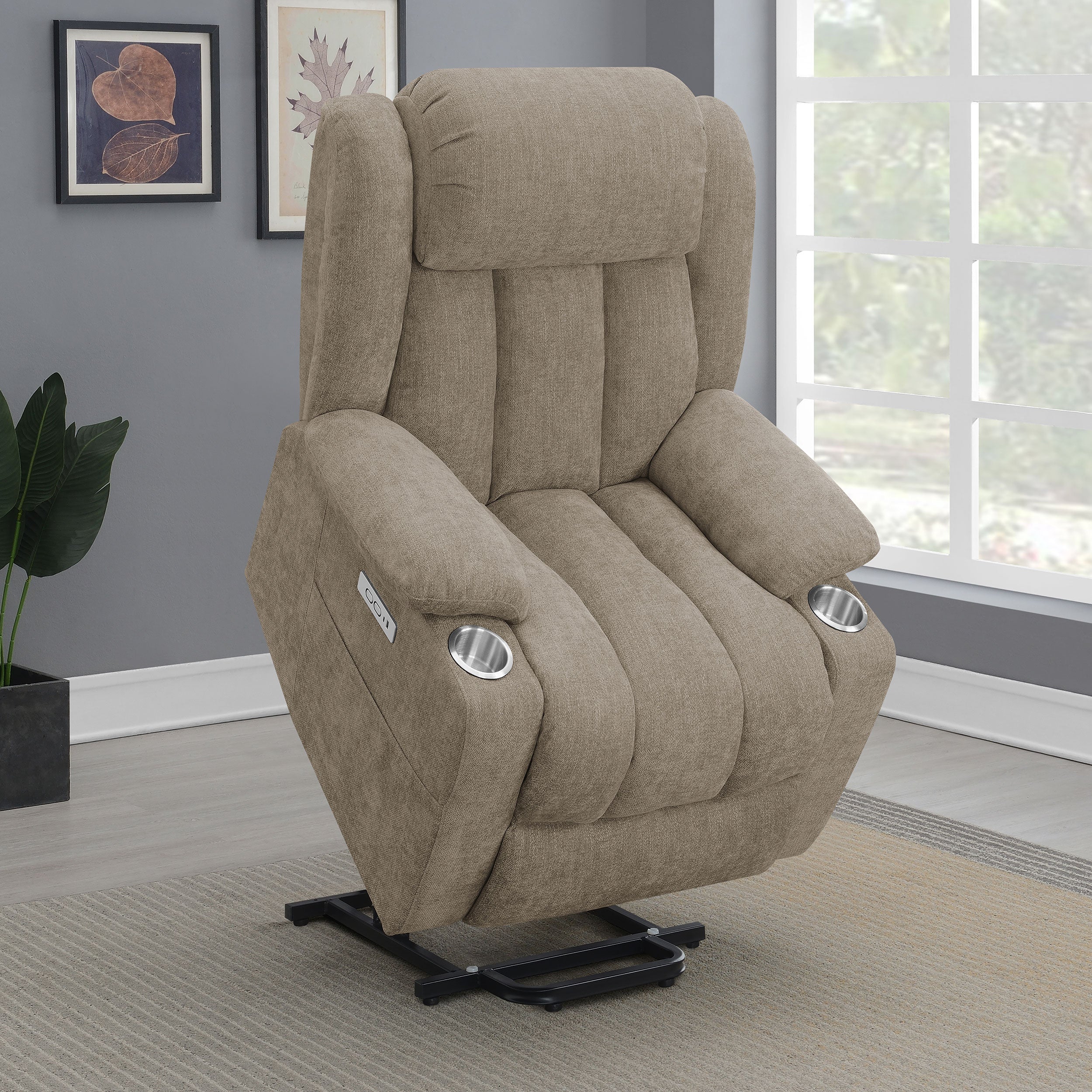 Houston Upholstered Power Lift Recliner Chair Camel — view 4