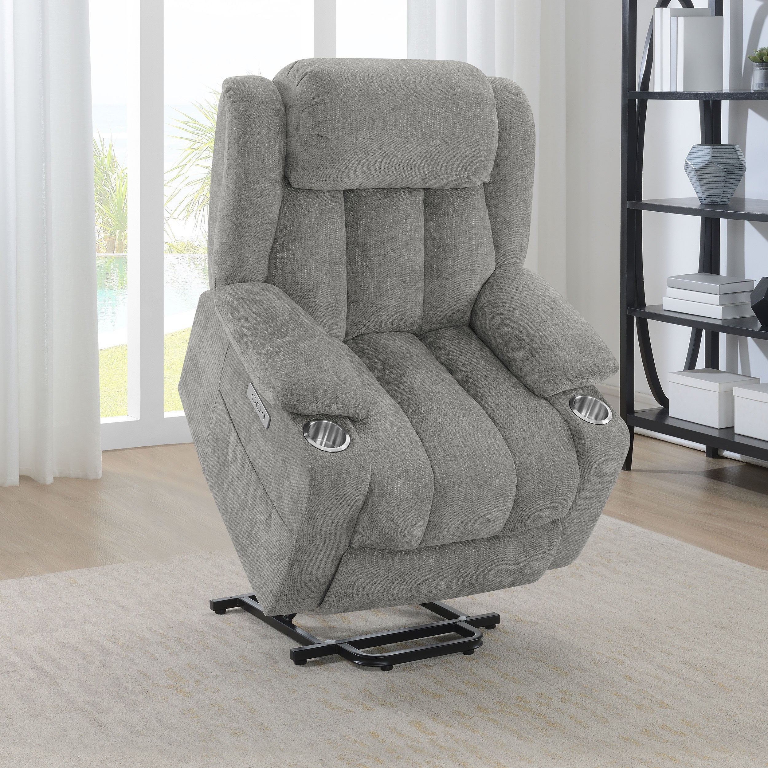 Houston Upholstered Power Lift Recliner Grey — view 4