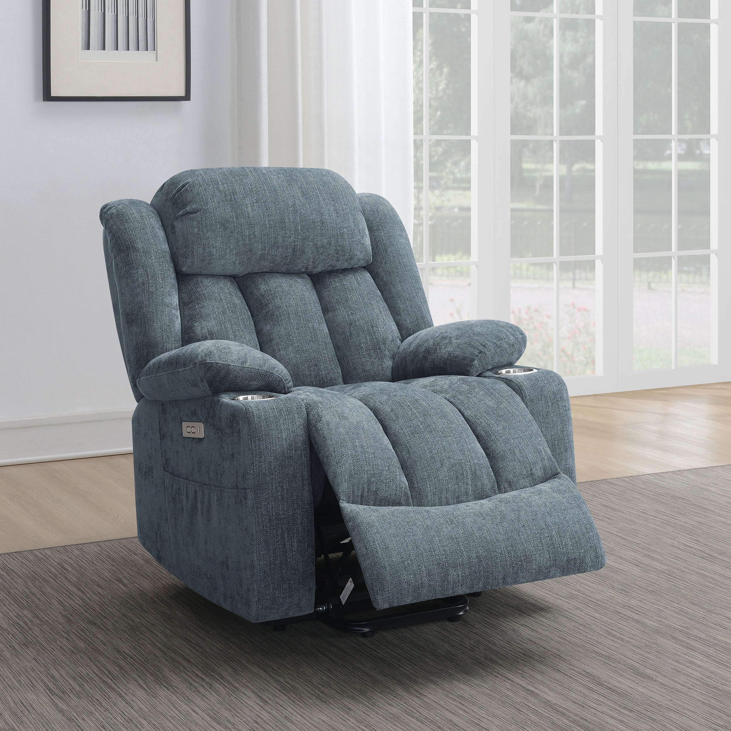 Houston Upholstered Power Lift Recliner Slate Blue — view 3