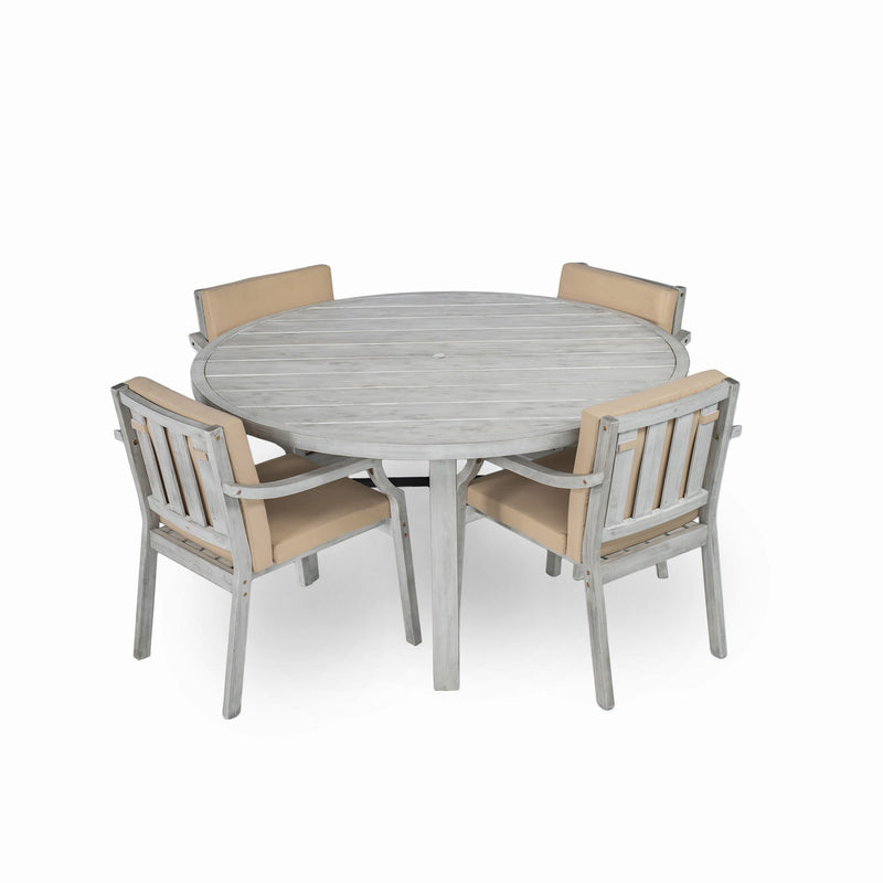 Outdoor Dinning Set 4 Person Outdoor Wooden Dinning Set With An Umbrella Hole And Removable Cushions For Patio, Backyard, Garden - Antique Gray