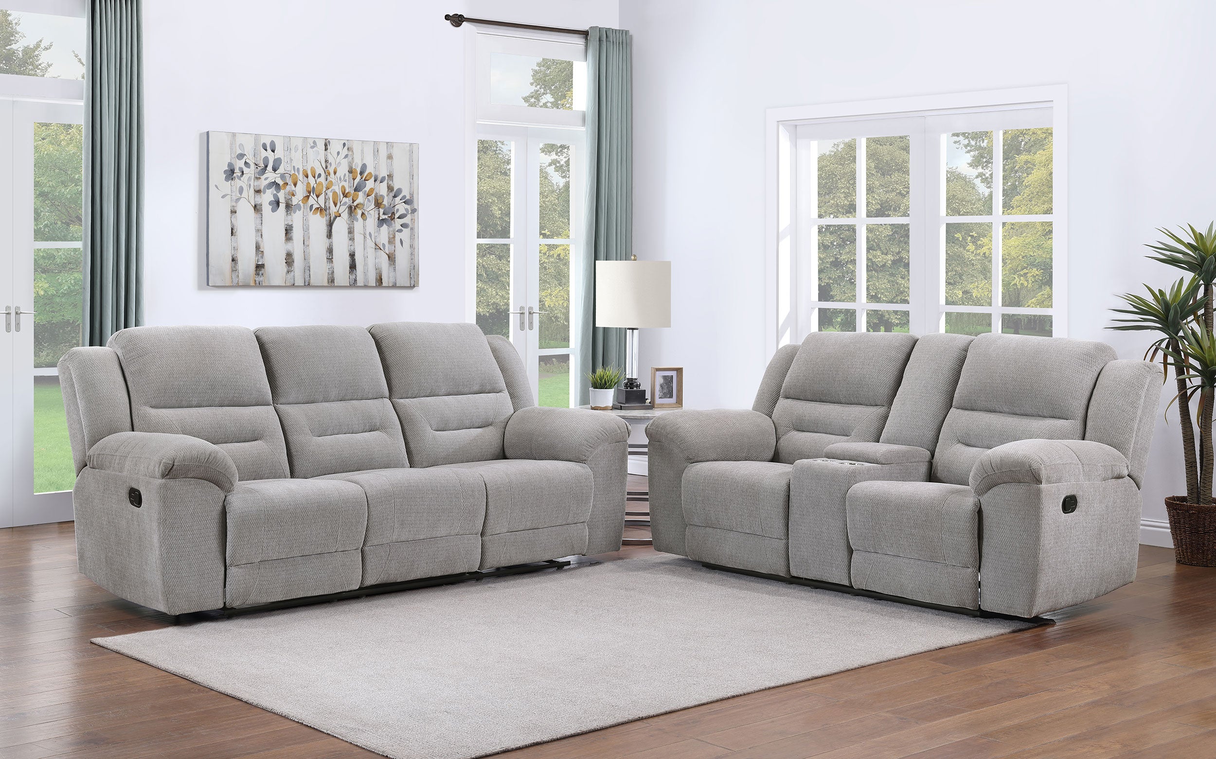 Gilson 2-piece Chenille Upholstered Reclining Sofa Set Grey — view 2