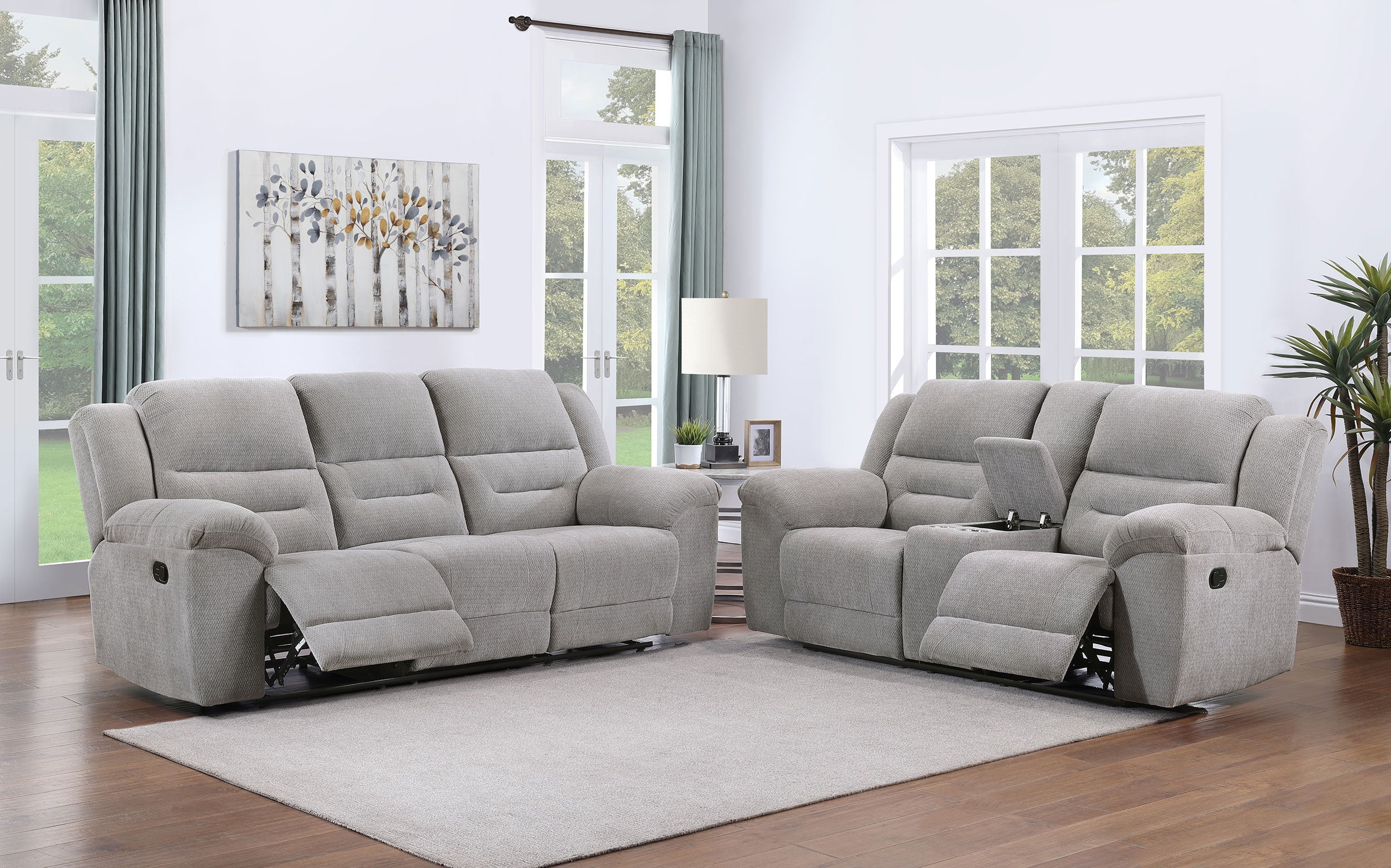 Gilson 2-piece Chenille Upholstered Reclining Sofa Set Grey — view 1