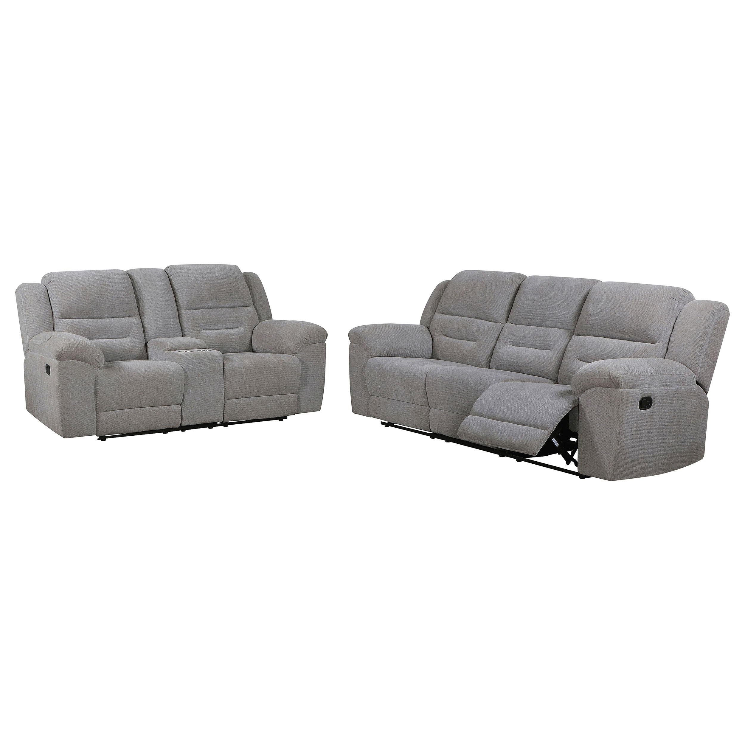 Gilson 2-piece Chenille Upholstered Reclining Sofa Set Grey — view 3