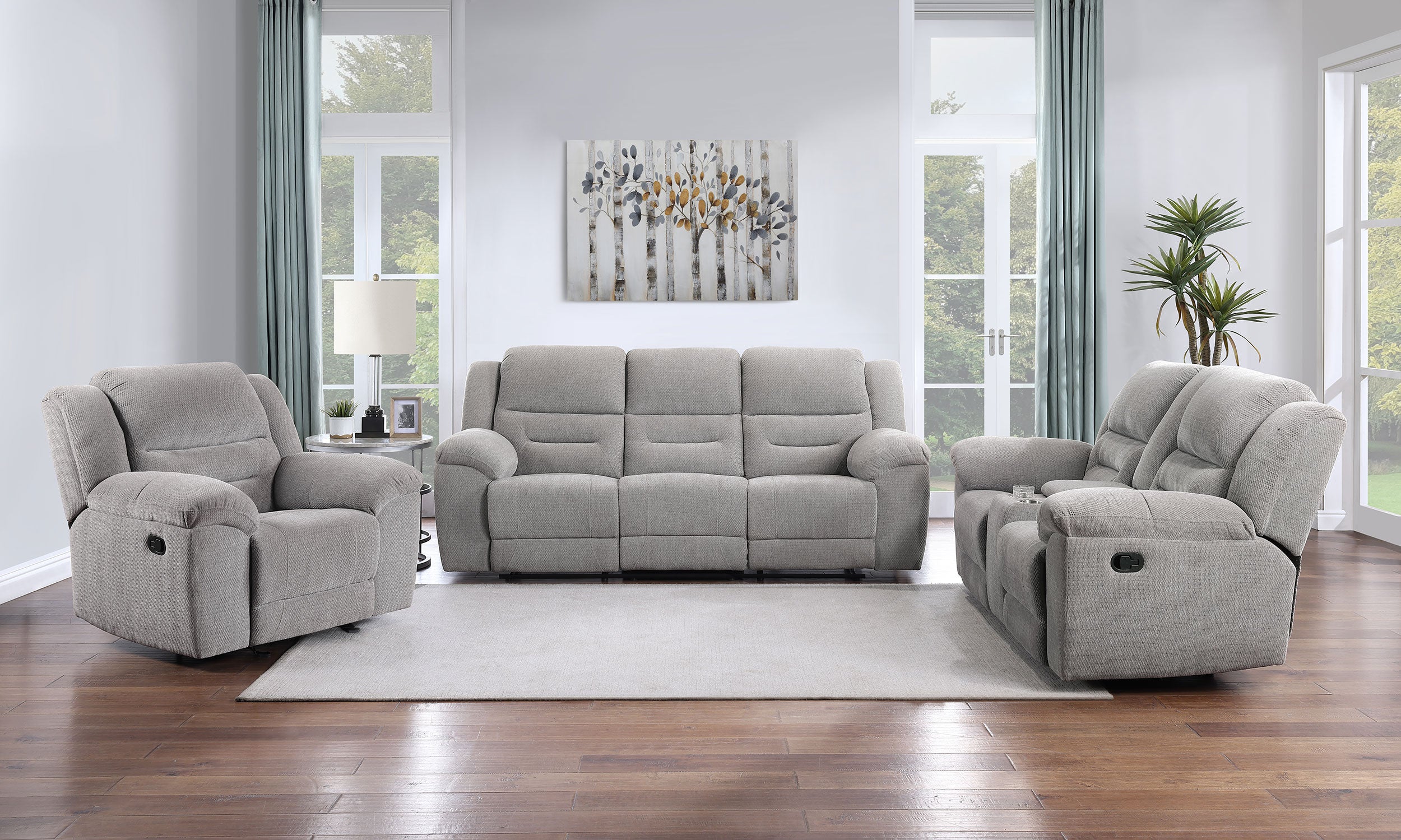 Gilson 3-piece Chenille Upholstered Reclining Sofa Set Grey — view 1