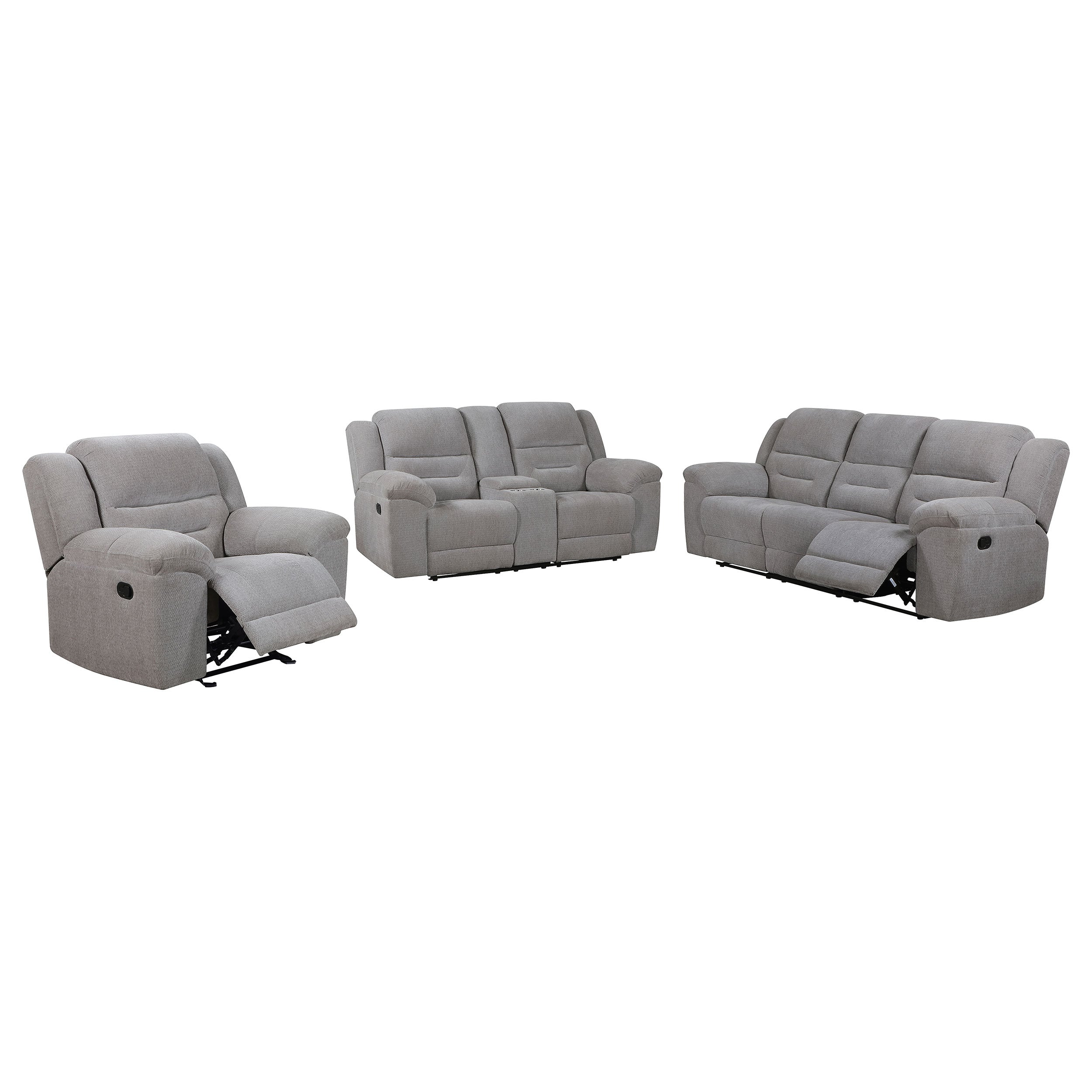 Gilson 3-piece Chenille Upholstered Reclining Sofa Set Grey — view 3