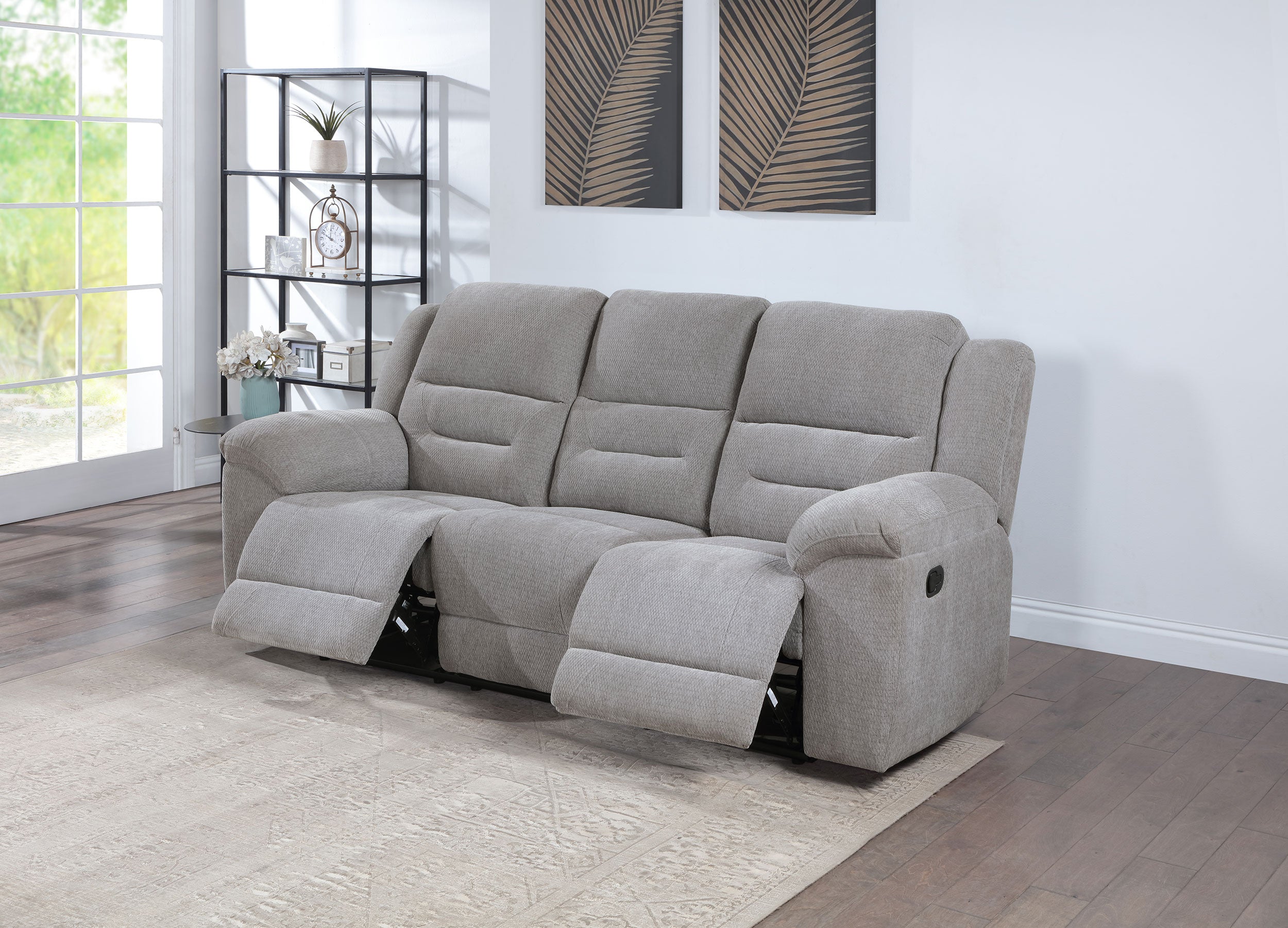 Gilson Chenille Upholstered Reclining Sofa Grey — view 3