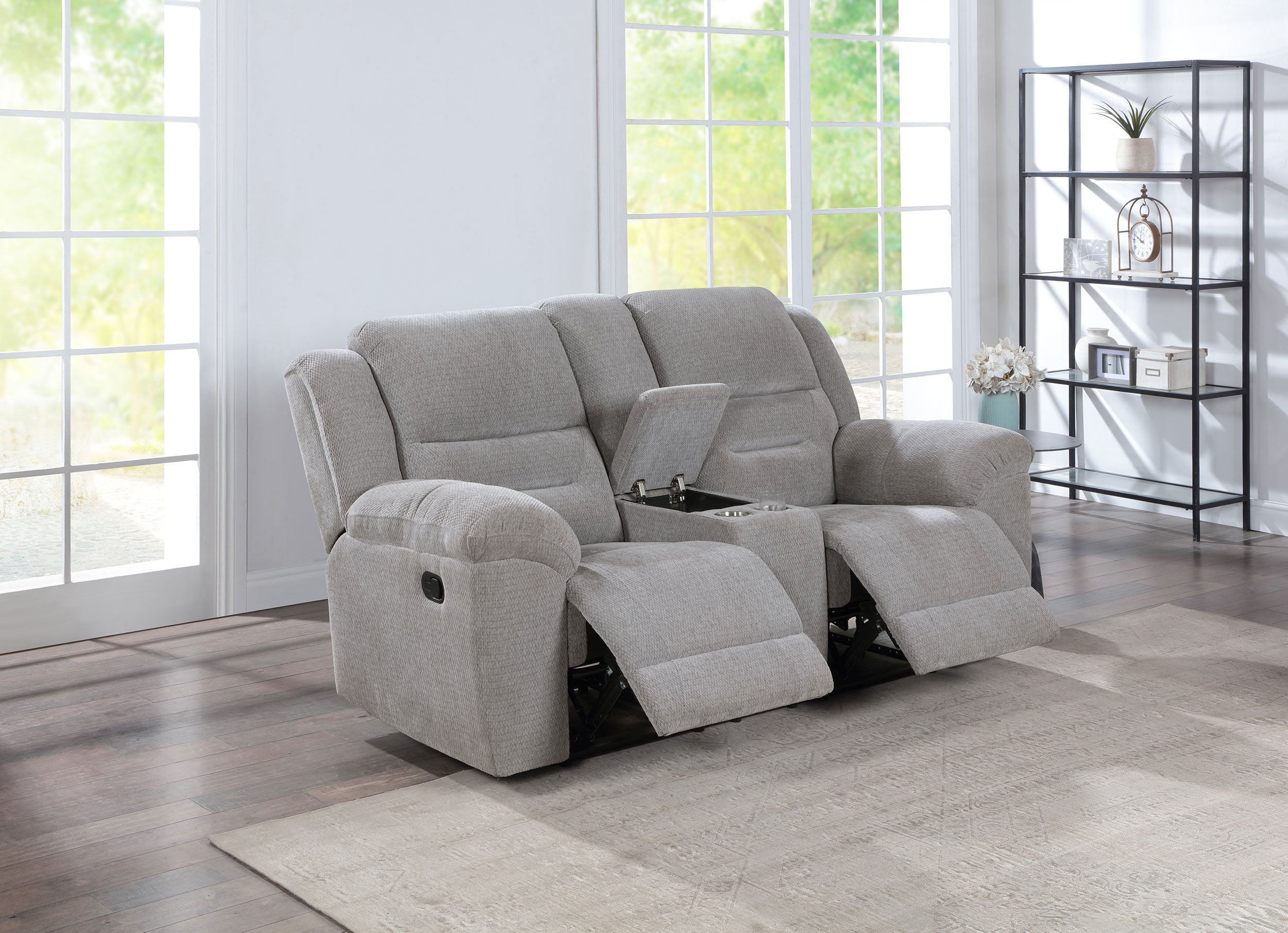 Gilson Chenille Upholstered Reclining Loveseat Grey — view 3