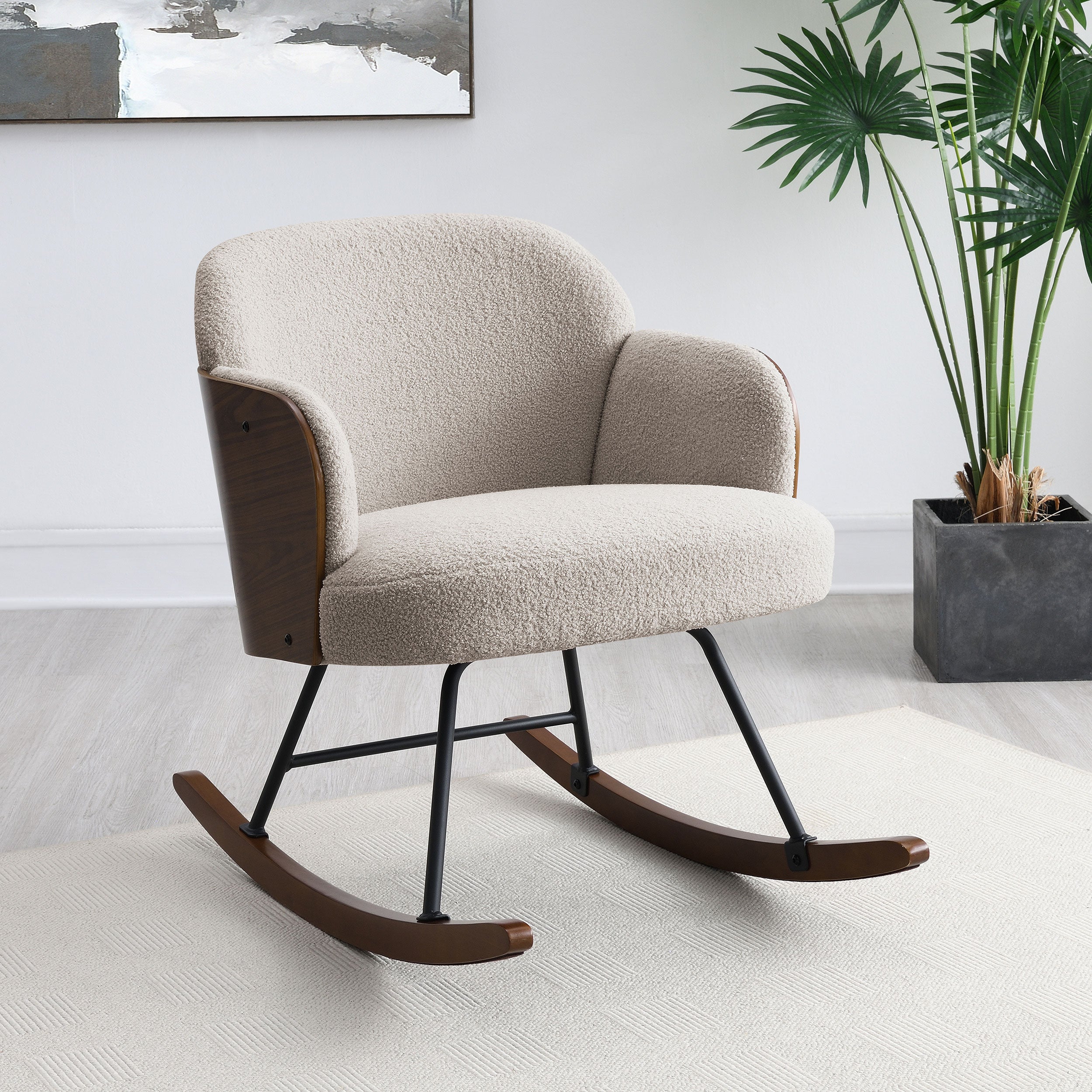 Paige Boucle Upholstered Mid Back Rocking Chair Beige — view 2