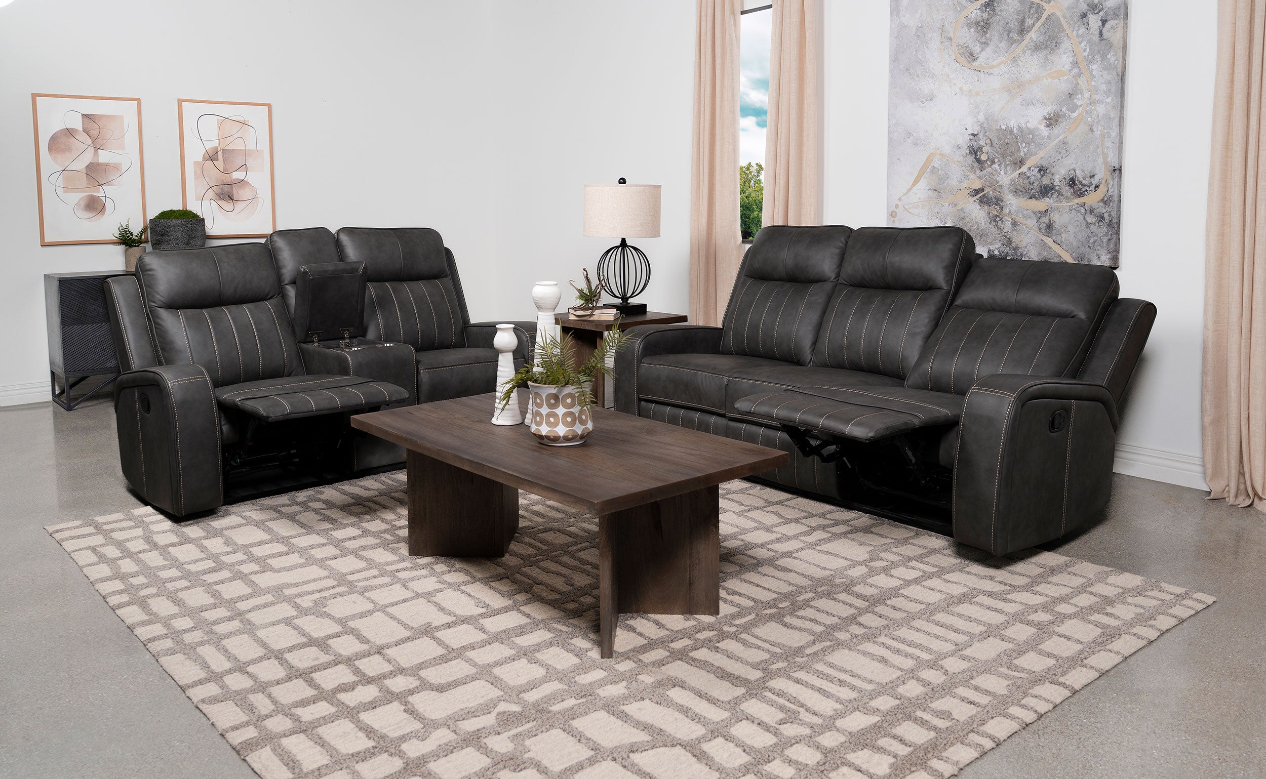 Raelynn 2-piece Upholstered Reclining Sofa Set Grey — view 2