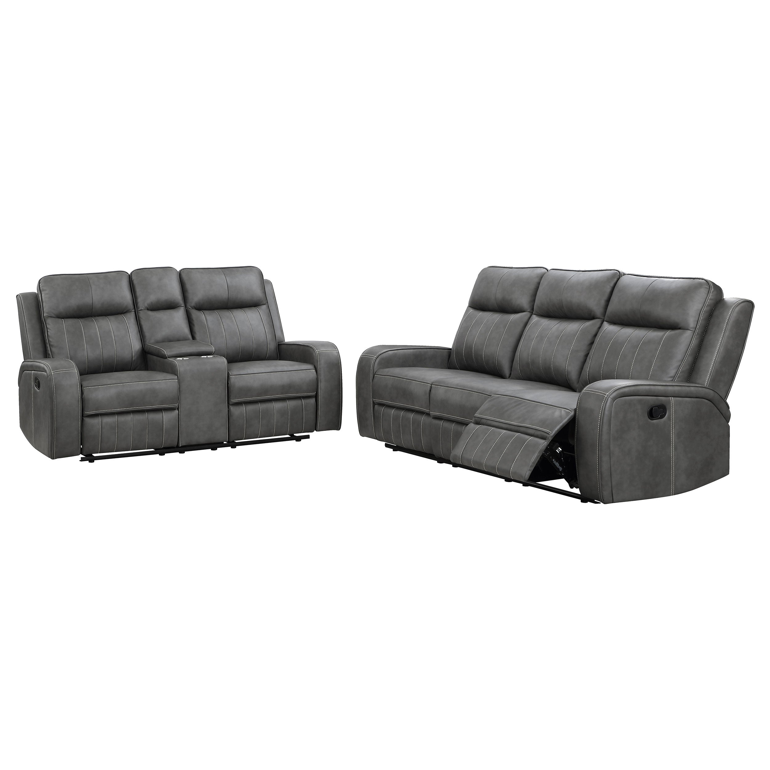 Raelynn 2-piece Upholstered Reclining Sofa Set Grey — view 3