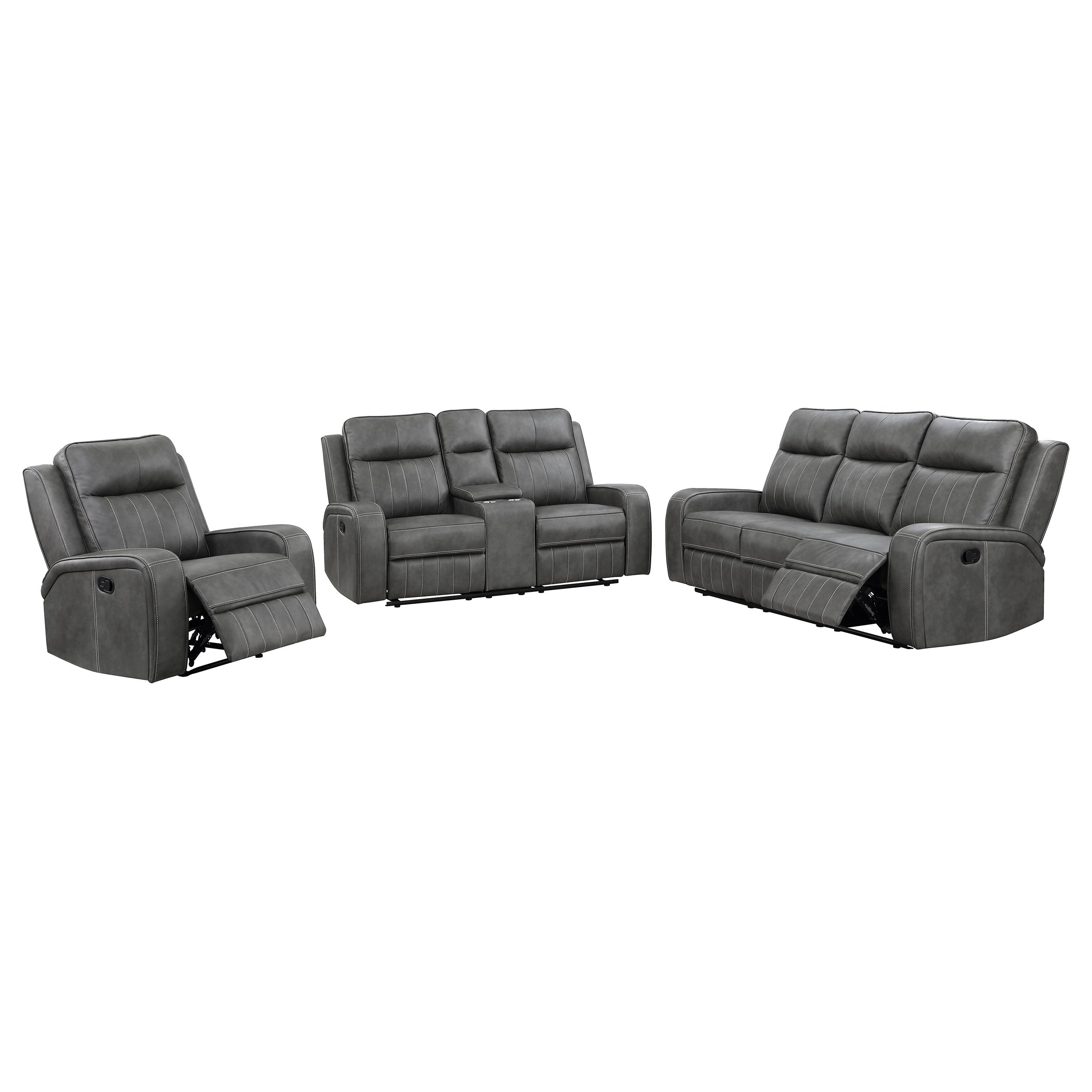 Raelynn 3-piece Upholstered Reclining Sofa Set Grey — view 3