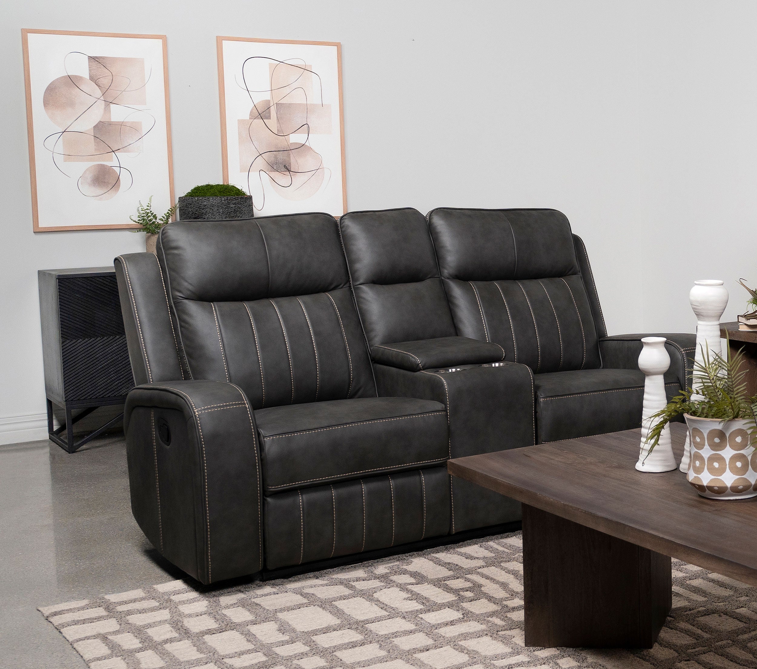Raelynn Upholstered Track Arm Motion Loveseat Grey — view 2