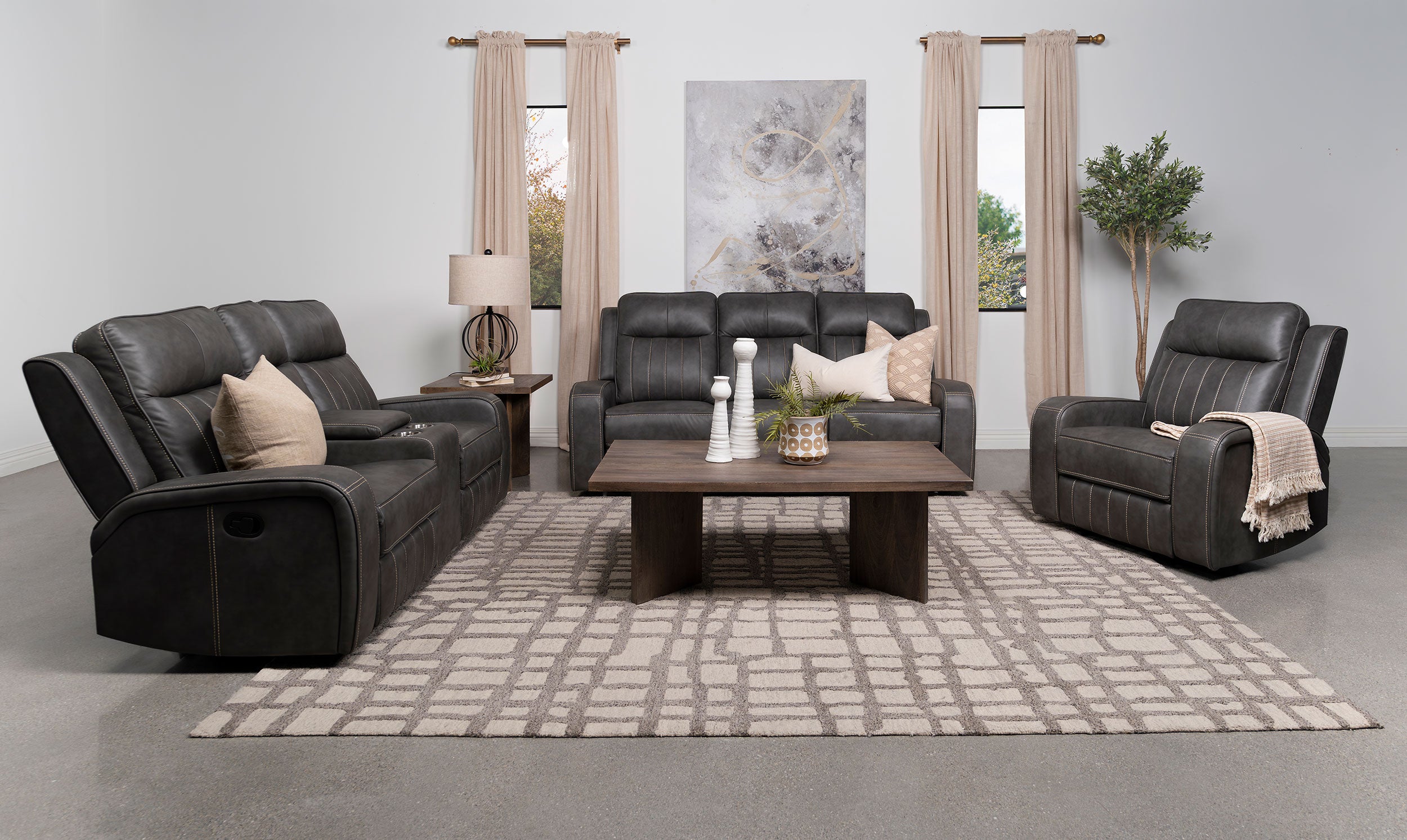 Raelynn Upholstered Track Arm Motion Loveseat Grey — view 12