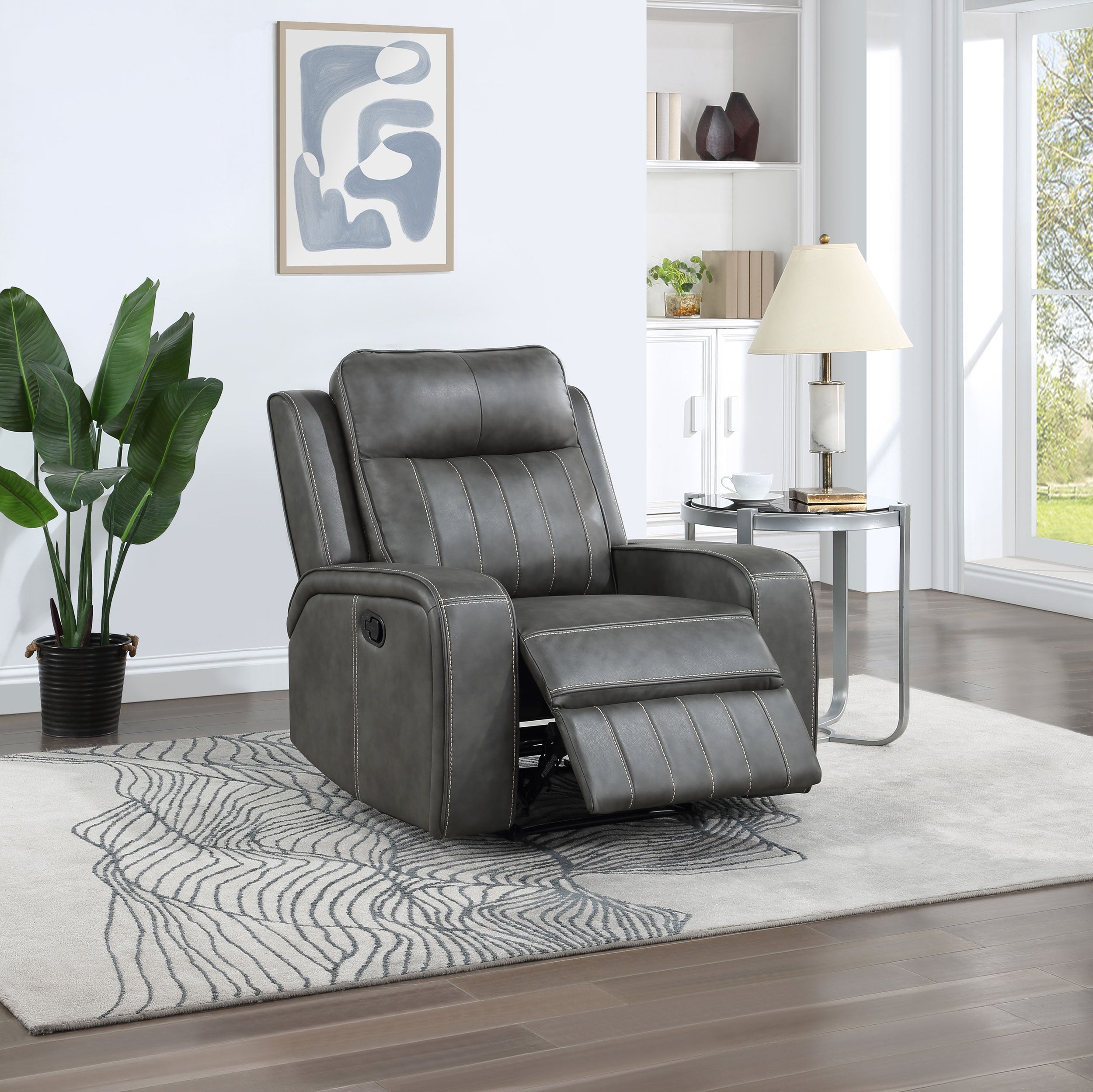 Raelynn Upholstered Track Arm Recliner Grey — view 3