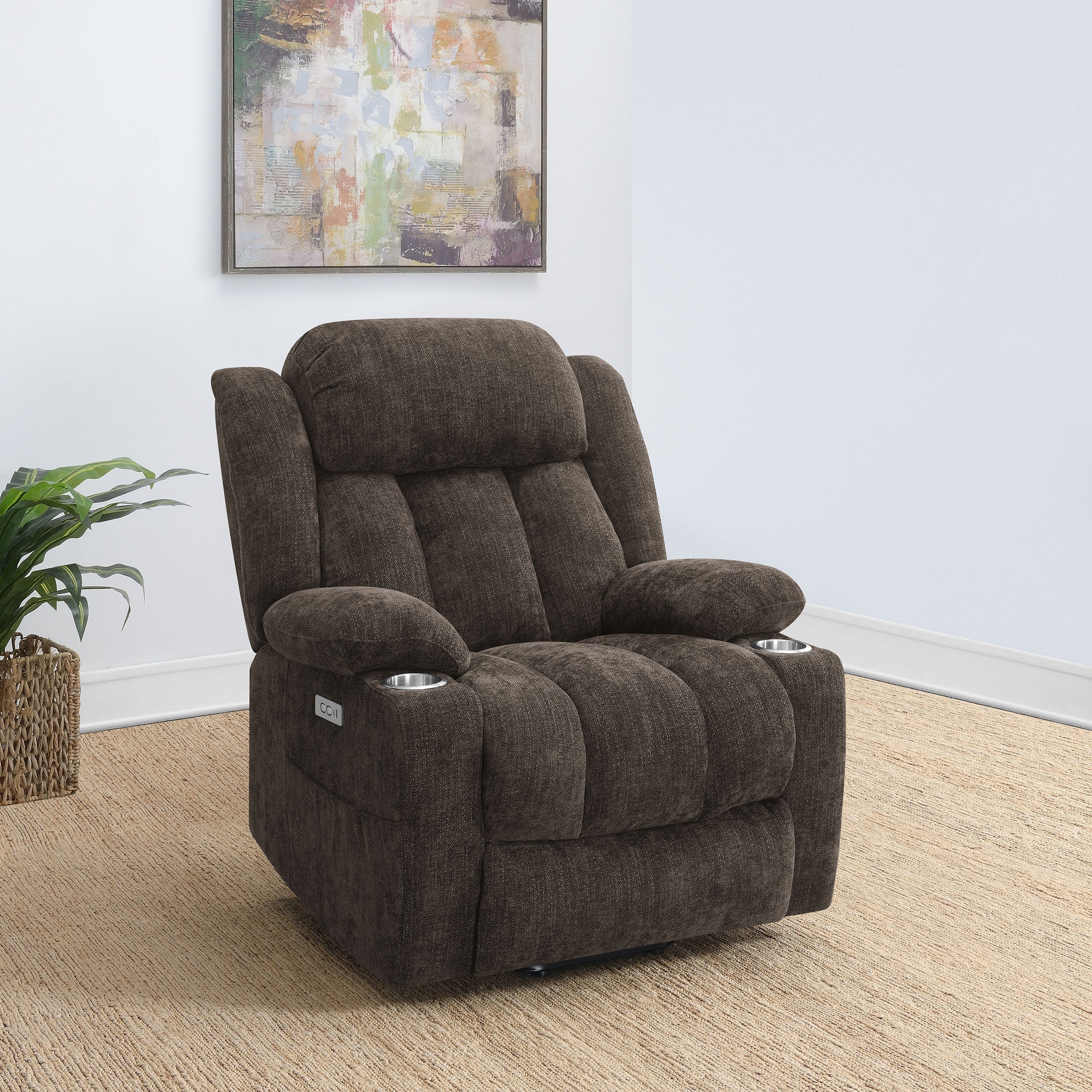 Houston Upholstered Power Lift Recliner Chair Dark Brown — view 2