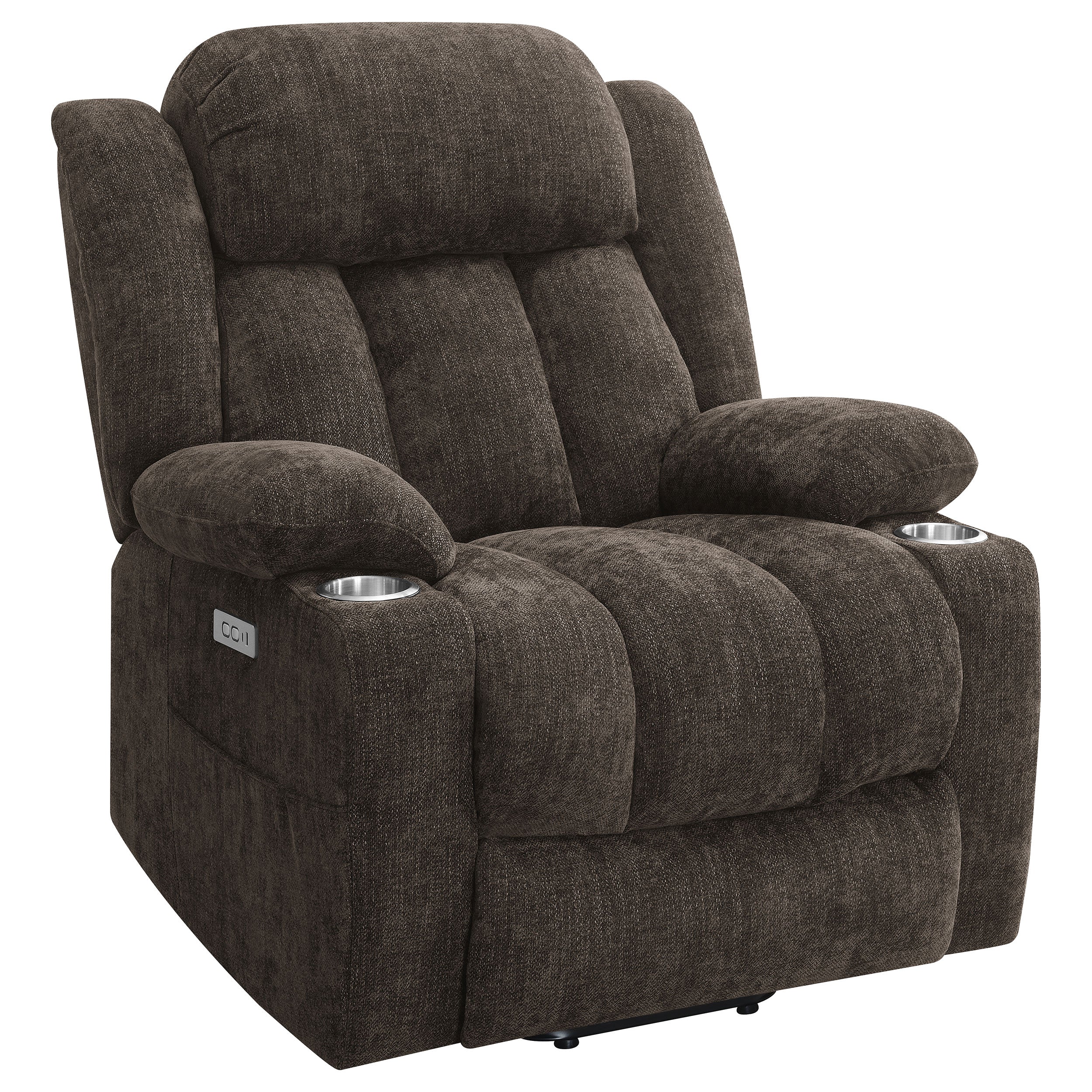 Houston Upholstered Power Lift Recliner Chair Dark Brown — view 1
